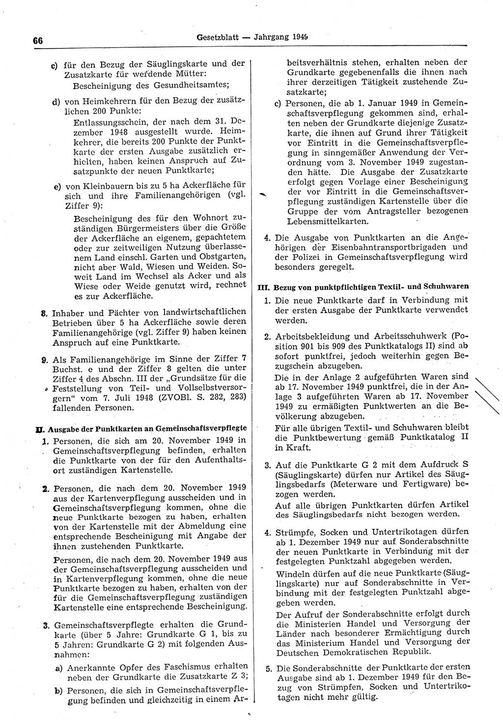 Gesetzblatt (GBl.) der Deutschen Demokratischen Republik (DDR) 1949, Seite 66 (GBl. DDR 1949, S. 66)