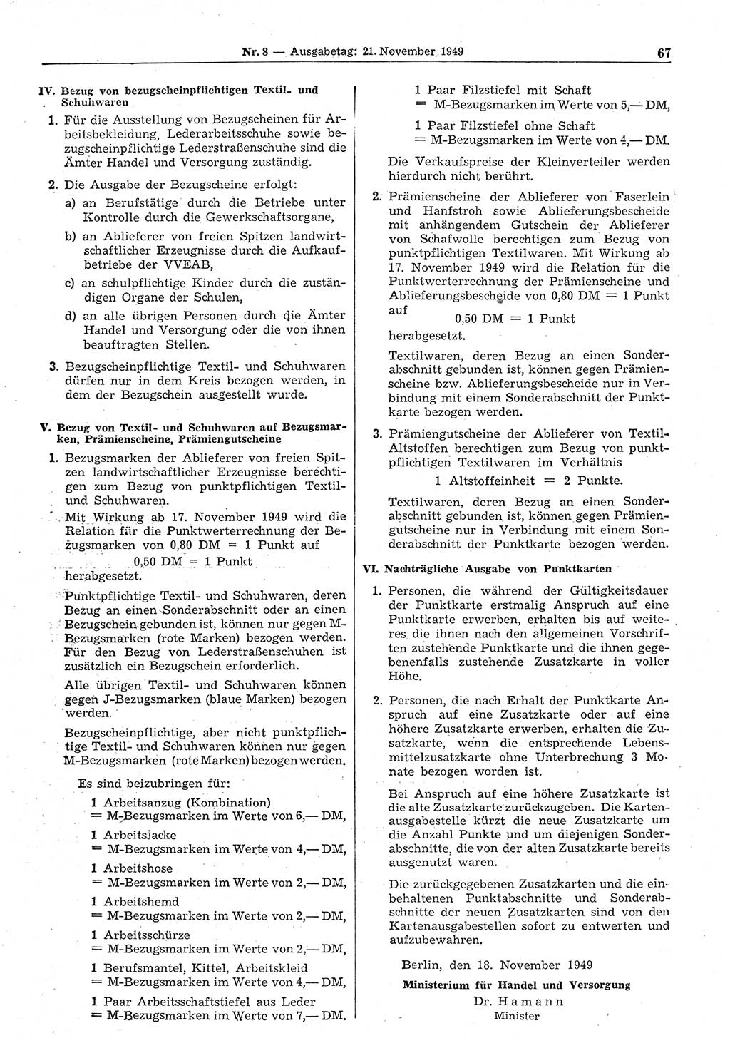 Gesetzblatt (GBl.) der Deutschen Demokratischen Republik (DDR) 1949, Seite 67 (GBl. DDR 1949, S. 67)