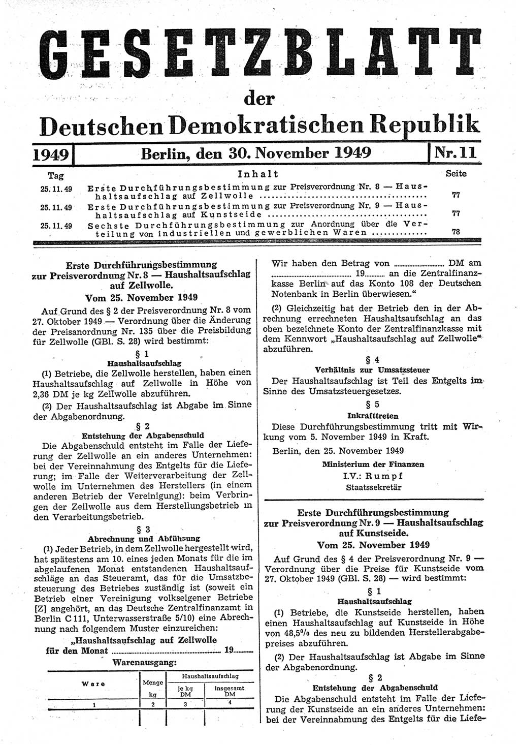 Gesetzblatt (GBl.) der Deutschen Demokratischen Republik (DDR) 1949, Seite 77 (GBl. DDR 1949, S. 77)