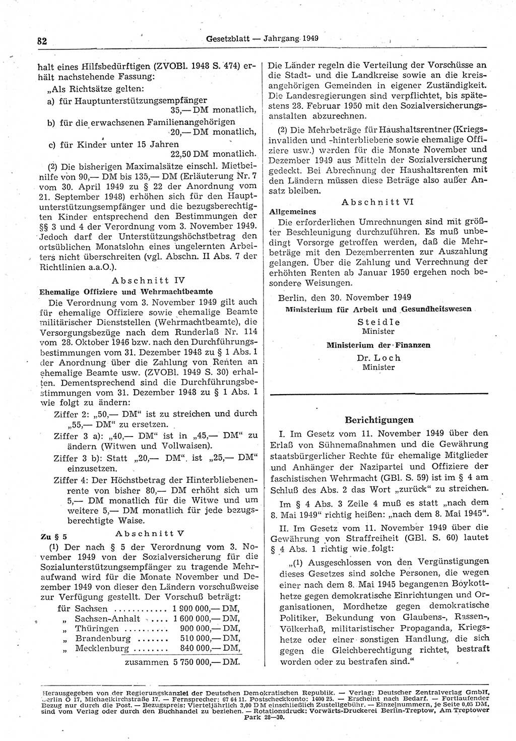 Gesetzblatt (GBl.) der Deutschen Demokratischen Republik (DDR) 1949, Seite 82 (GBl. DDR 1949, S. 82)