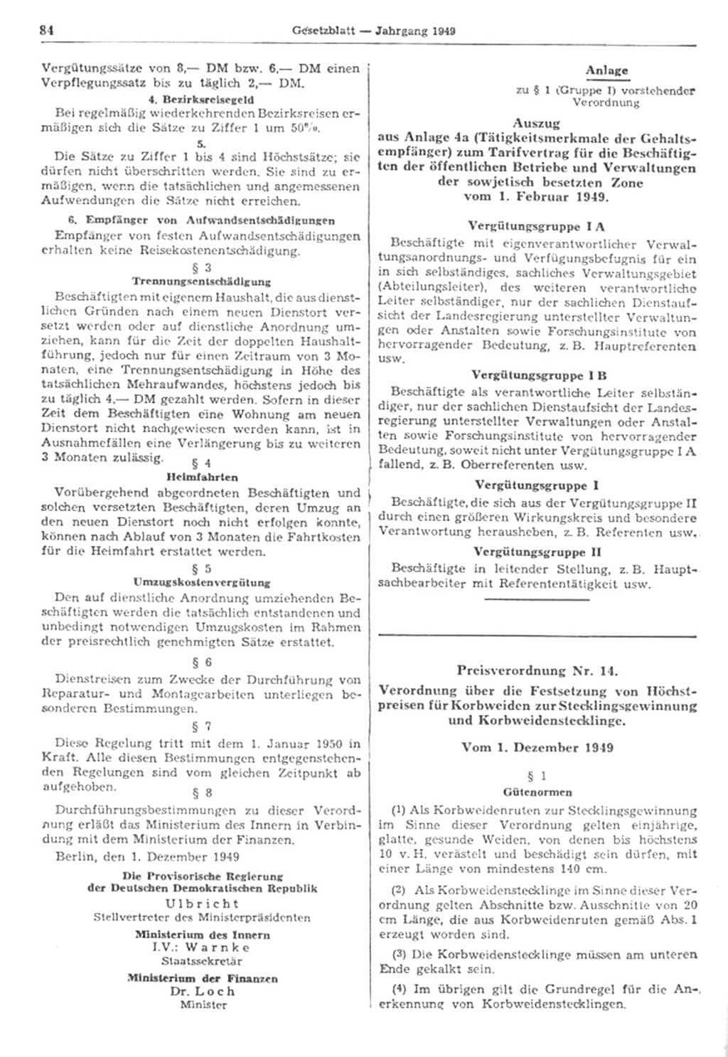 Gesetzblatt (GBl.) der Deutschen Demokratischen Republik (DDR) 1949, Seite 84 (GBl. DDR 1949, S. 84)