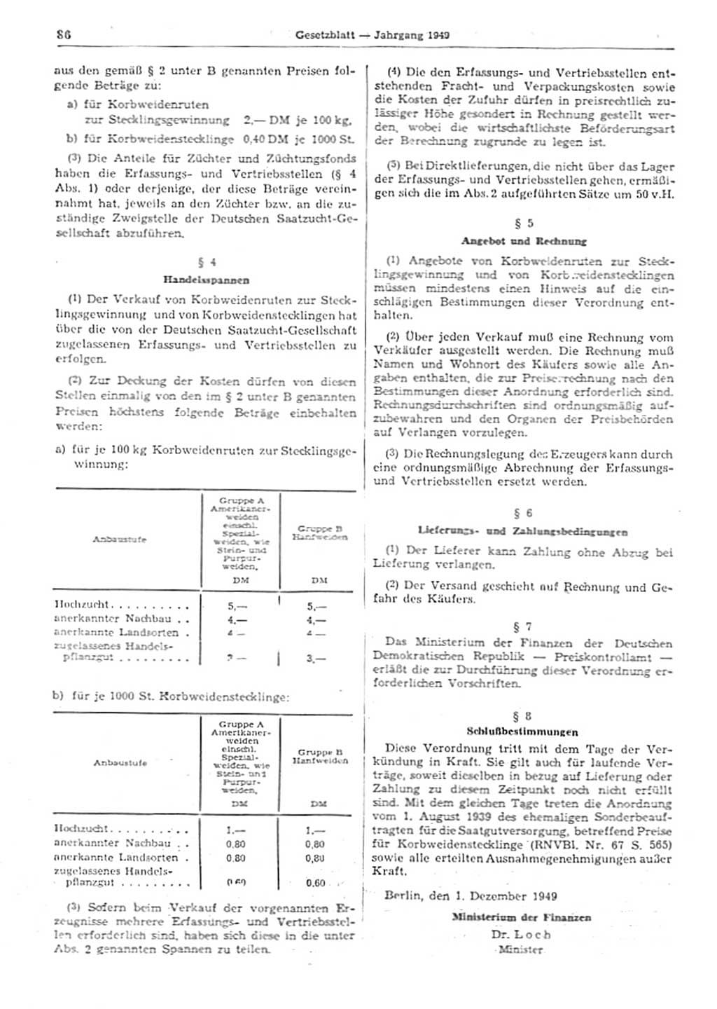 Gesetzblatt (GBl.) der Deutschen Demokratischen Republik (DDR) 1949, Seite 86 (GBl. DDR 1949, S. 86)