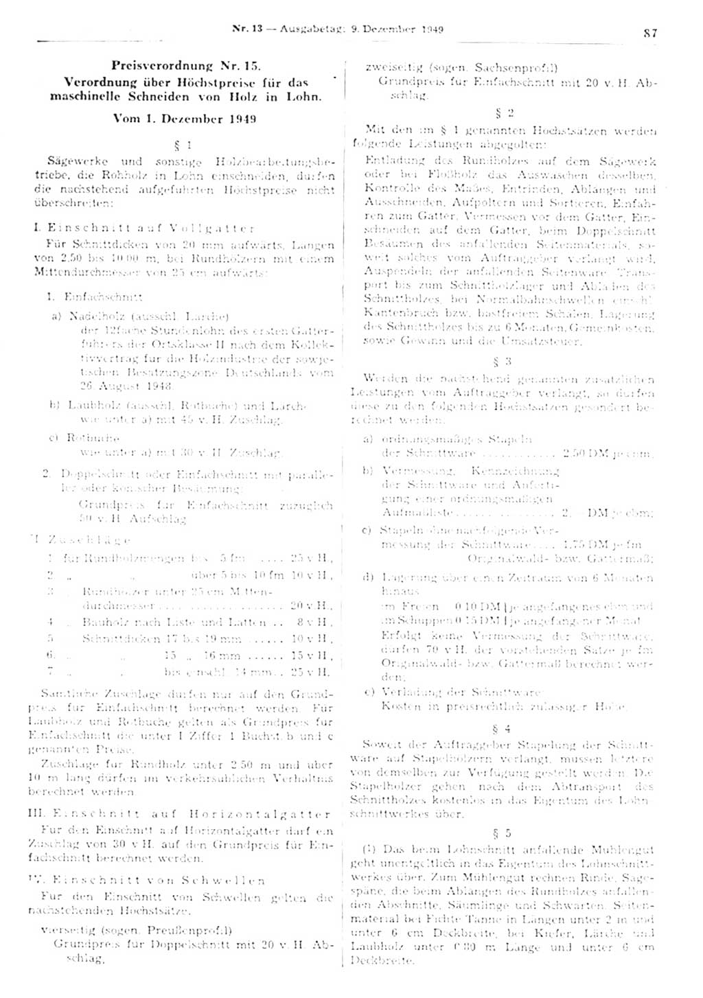 Gesetzblatt (GBl.) der Deutschen Demokratischen Republik (DDR) 1949, Seite 87 (GBl. DDR 1949, S. 87)