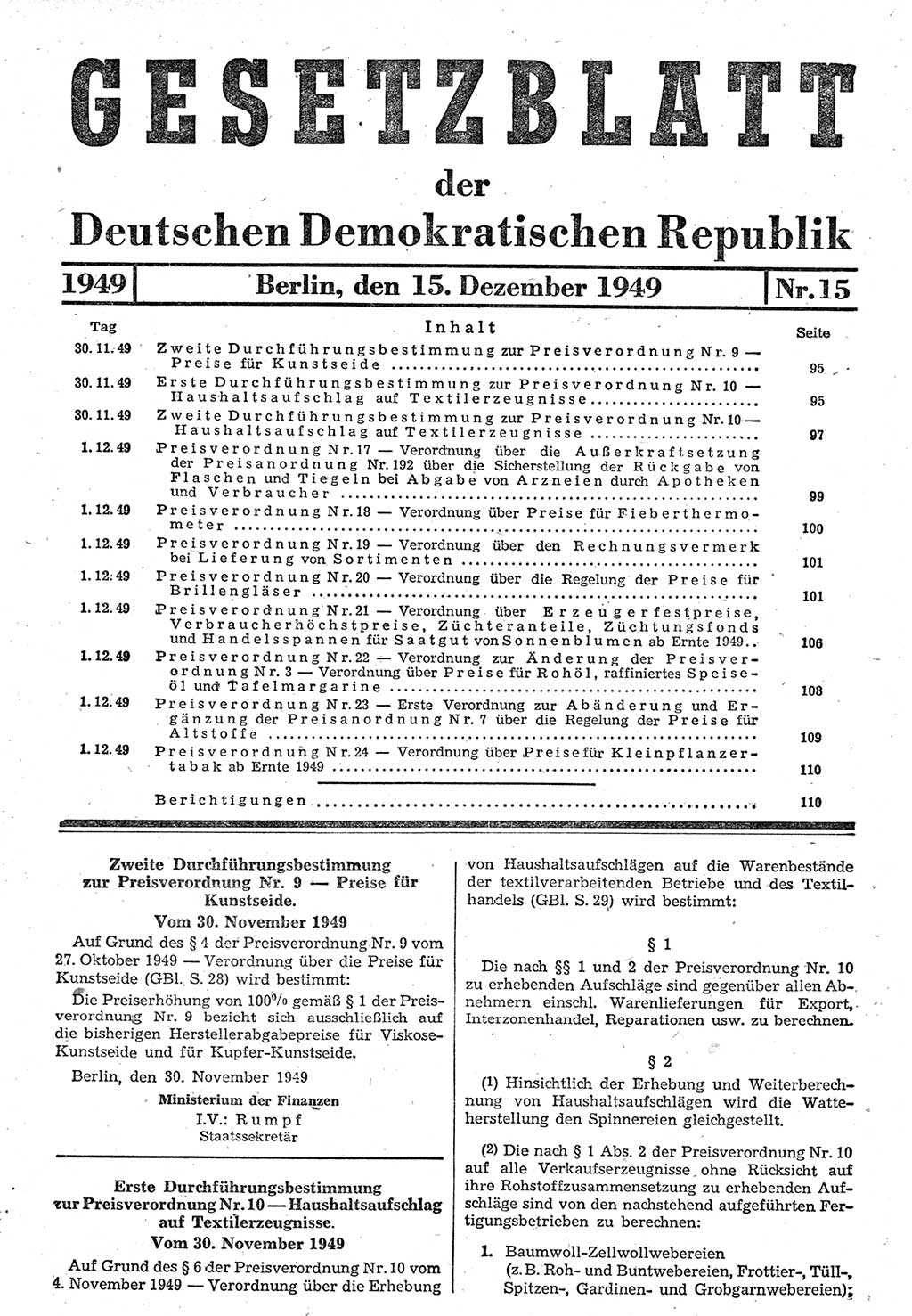 Gesetzblatt (GBl.) der Deutschen Demokratischen Republik (DDR) 1949, Seite 95 (GBl. DDR 1949, S. 95)