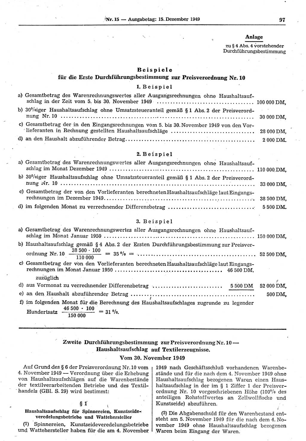 Gesetzblatt (GBl.) der Deutschen Demokratischen Republik (DDR) 1949, Seite 97 (GBl. DDR 1949, S. 97)