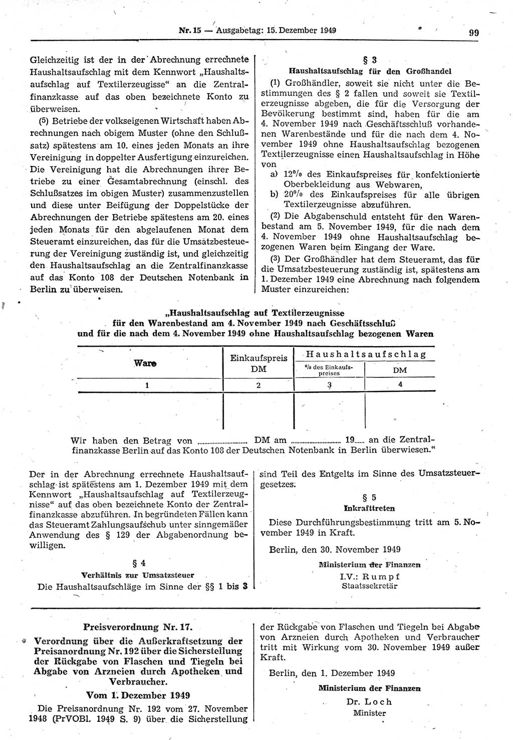 Gesetzblatt (GBl.) der Deutschen Demokratischen Republik (DDR) 1949, Seite 99 (GBl. DDR 1949, S. 99)