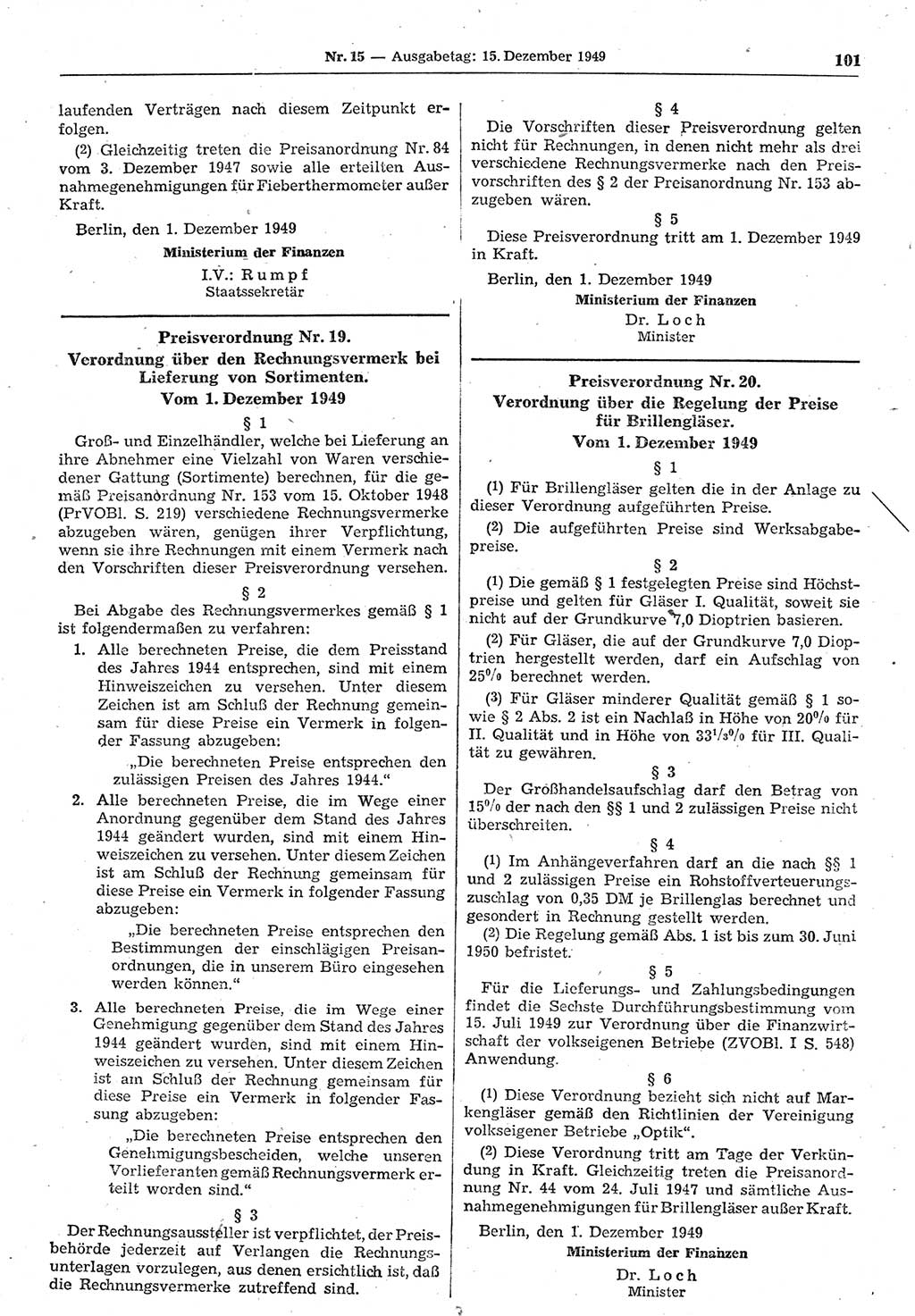 Gesetzblatt (GBl.) der Deutschen Demokratischen Republik (DDR) 1949, Seite 101 (GBl. DDR 1949, S. 101)