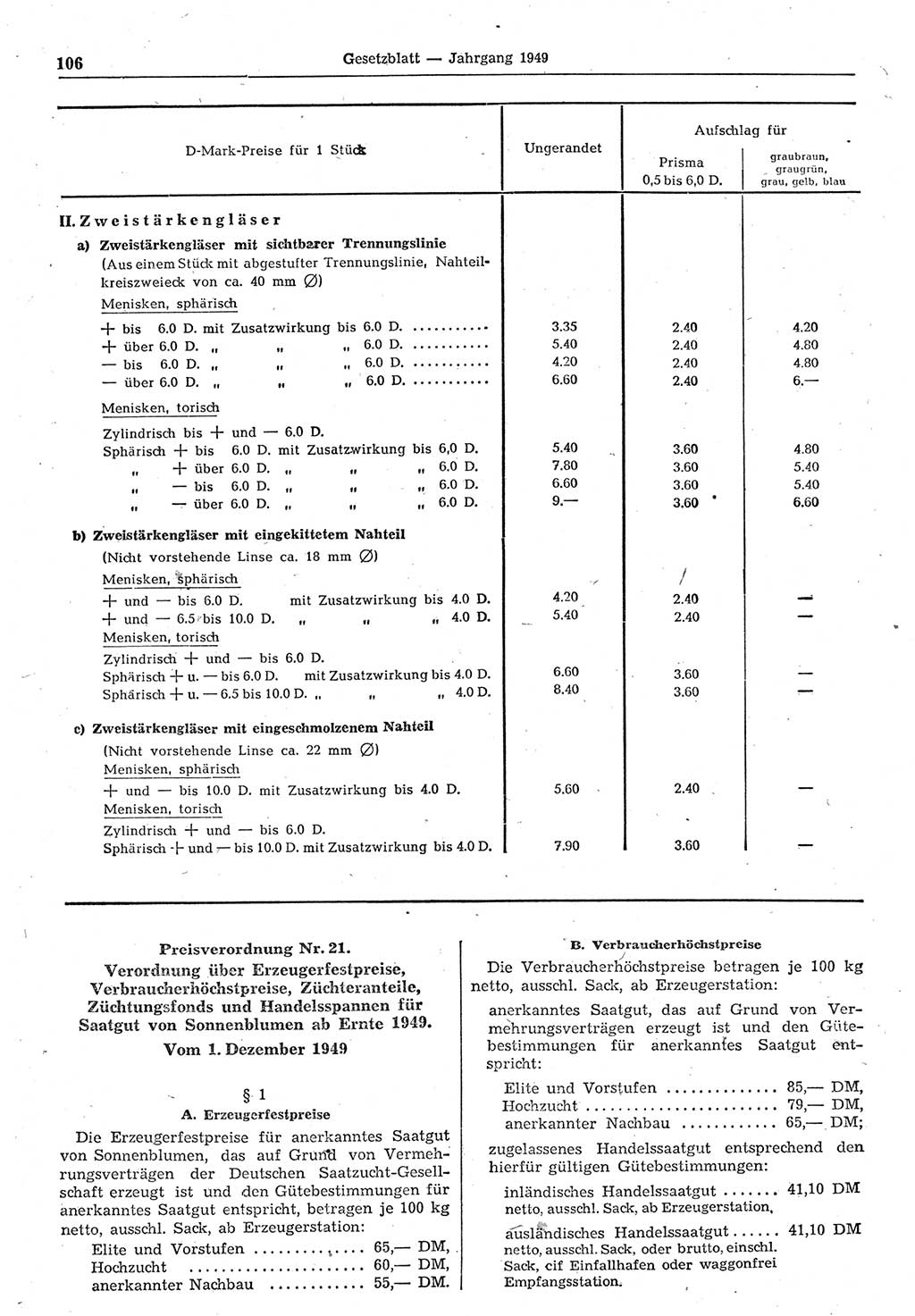 Gesetzblatt (GBl.) der Deutschen Demokratischen Republik (DDR) 1949, Seite 106 (GBl. DDR 1949, S. 106)