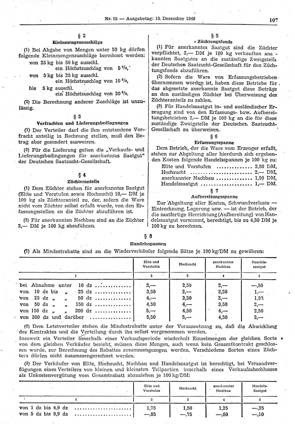Gesetzblatt (GBl.) der Deutschen Demokratischen Republik (DDR) 1949, Seite 107 (GBl. DDR 1949, S. 107)