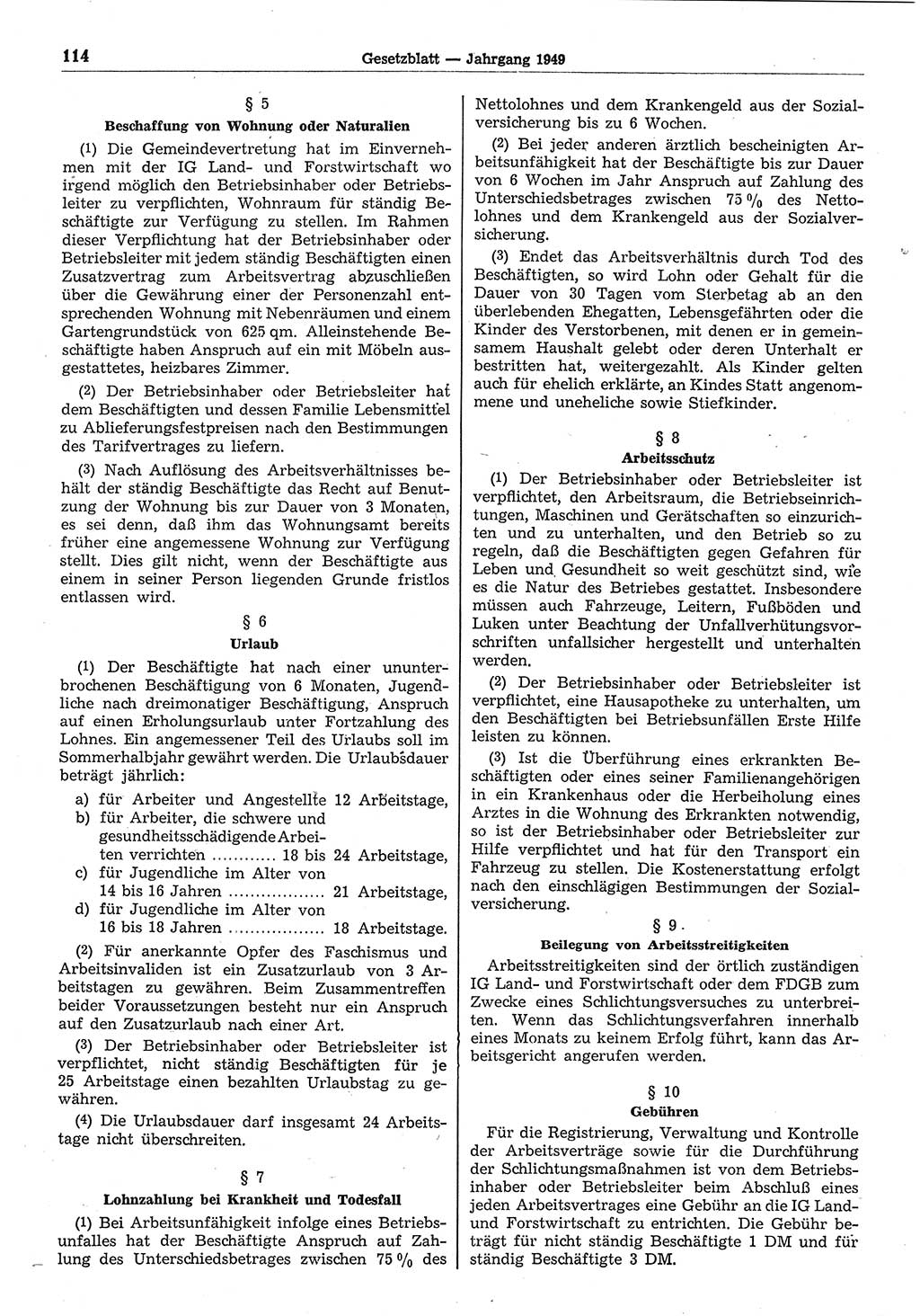 Gesetzblatt (GBl.) der Deutschen Demokratischen Republik (DDR) 1949, Seite 114 (GBl. DDR 1949, S. 114)
