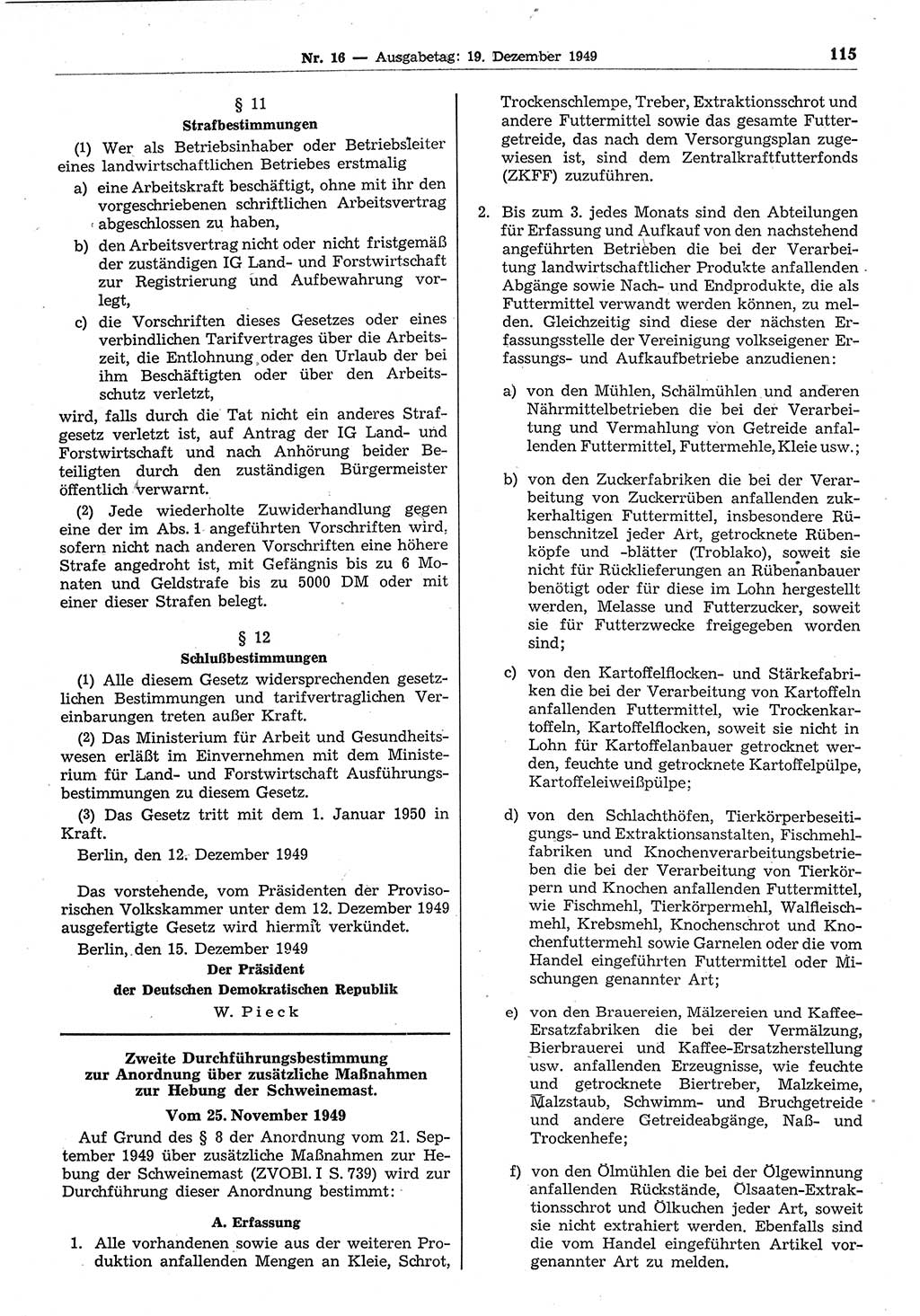 Gesetzblatt (GBl.) der Deutschen Demokratischen Republik (DDR) 1949, Seite 115 (GBl. DDR 1949, S. 115)