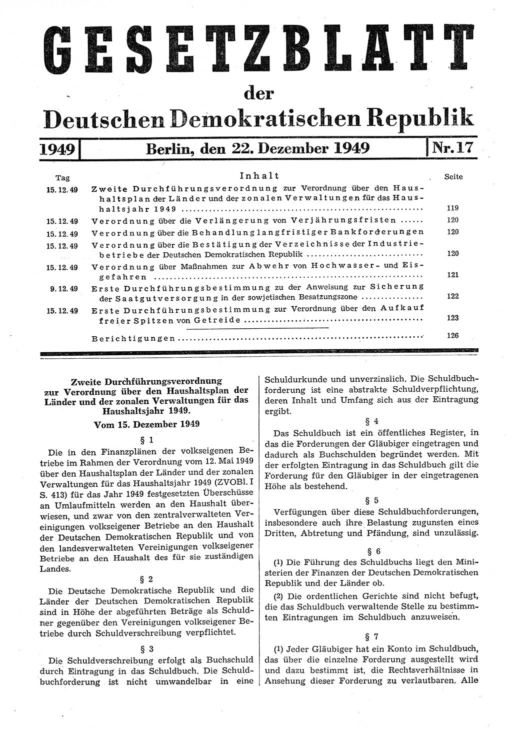 Gesetzblatt (GBl.) der Deutschen Demokratischen Republik (DDR) 1949, Seite 119 (GBl. DDR 1949, S. 119)