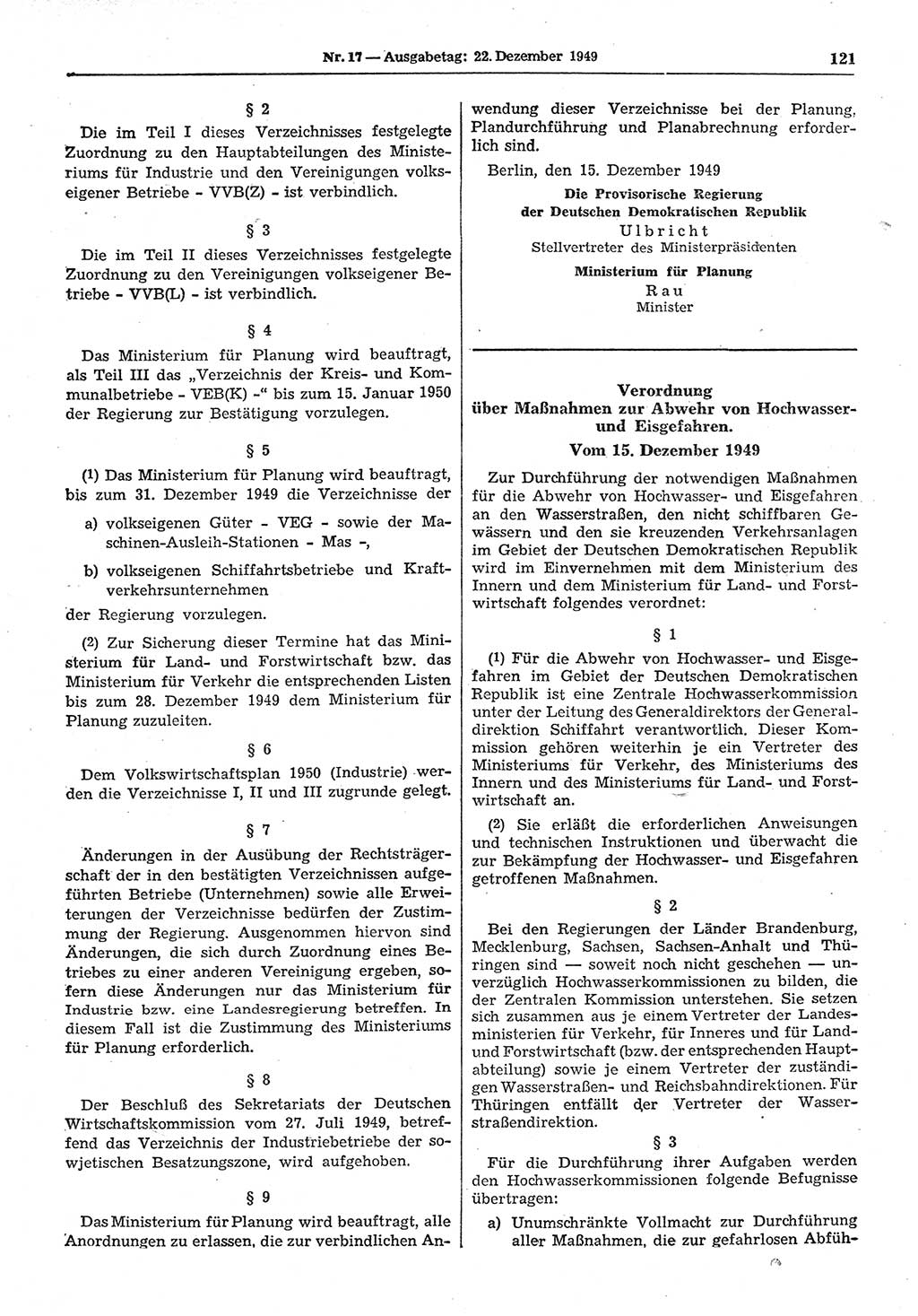 Gesetzblatt (GBl.) der Deutschen Demokratischen Republik (DDR) 1949, Seite 121 (GBl. DDR 1949, S. 121)