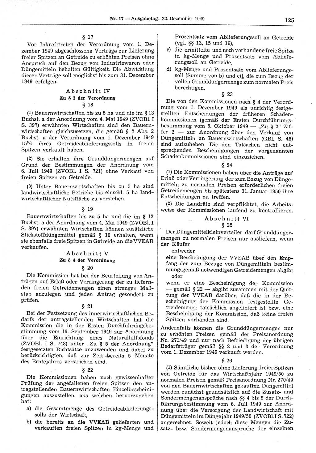 Gesetzblatt (GBl.) der Deutschen Demokratischen Republik (DDR) 1949, Seite 125 (GBl. DDR 1949, S. 125)