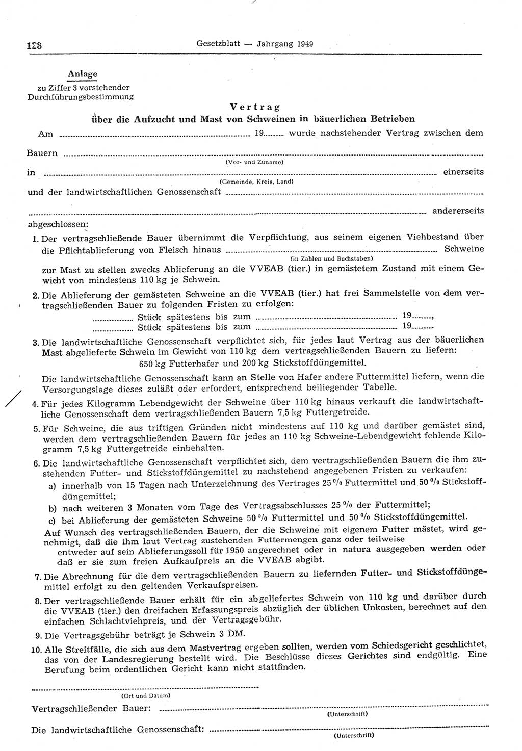 Gesetzblatt (GBl.) der Deutschen Demokratischen Republik (DDR) 1949, Seite 128 (GBl. DDR 1949, S. 128)