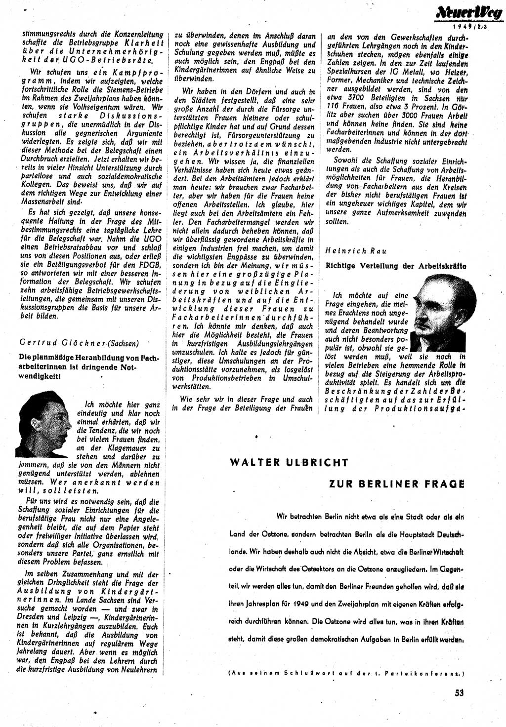 Neuer Weg (NW), Monatsschrift für aktuelle Fragen der Arbeiterbewegung [Parteivorstand (PV) Sozialistische Einheitspartei Deutschlands (SED)], 4. Jahrgang [Sowjetische Besatzungszone (SBZ) Deutschlands, Deutsche Demokratische Republik (DDR)] 1949, Heft 2/53 (NW PV SED SBZ Dtl. DDR 1949, H. 2/53)
