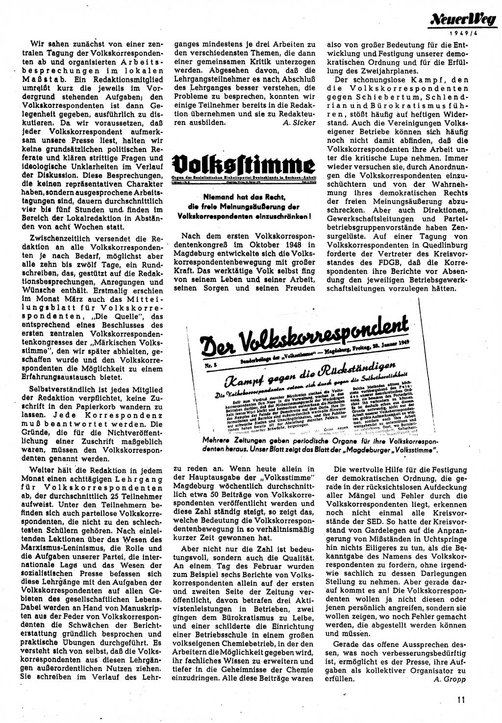 Neuer Weg (NW), Monatsschrift für aktuelle Fragen der Arbeiterbewegung [Parteivorstand (PV) Sozialistische Einheitspartei Deutschlands (SED)], 4. Jahrgang [Sowjetische Besatzungszone (SBZ) Deutschlands, Deutsche Demokratische Republik (DDR)] 1949, Heft 4/11 (NW PV SED SBZ Dtl. DDR 1949, H. 4/11)