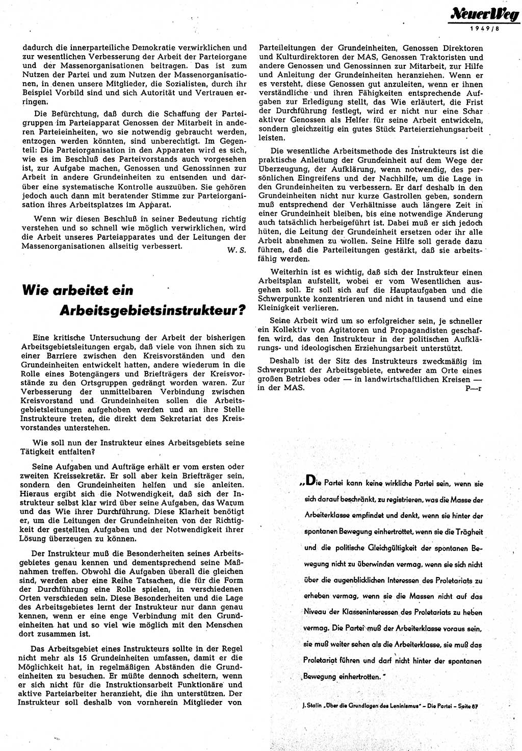 Neuer Weg (NW), Monatsschrift für aktuelle Fragen der Arbeiterbewegung [Parteivorstand (PV) Sozialistische Einheitspartei Deutschlands (SED)], 4. Jahrgang [Sowjetische Besatzungszone (SBZ) Deutschlands, Deutsche Demokratische Republik (DDR)] 1949, Heft 8/13 (NW PV SED SBZ Dtl. DDR 1949, H. 8/13)