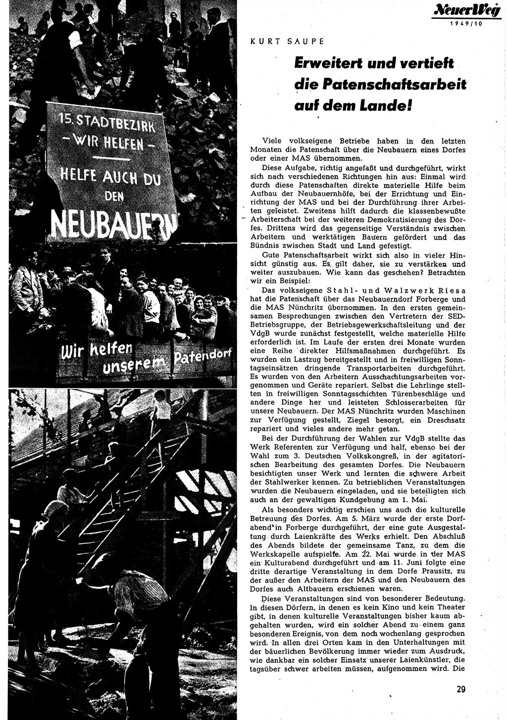 Neuer Weg (NW), Monatsschrift für aktuelle Fragen der Arbeiterbewegung [Parteivorstand (PV) Sozialistische Einheitspartei Deutschlands (SED)], 4. Jahrgang [Sowjetische Besatzungszone (SBZ) Deutschlands, Deutsche Demokratische Republik (DDR)] 1949, Heft 10/29 (NW PV SED SBZ Dtl. DDR 1949, H. 10/29)