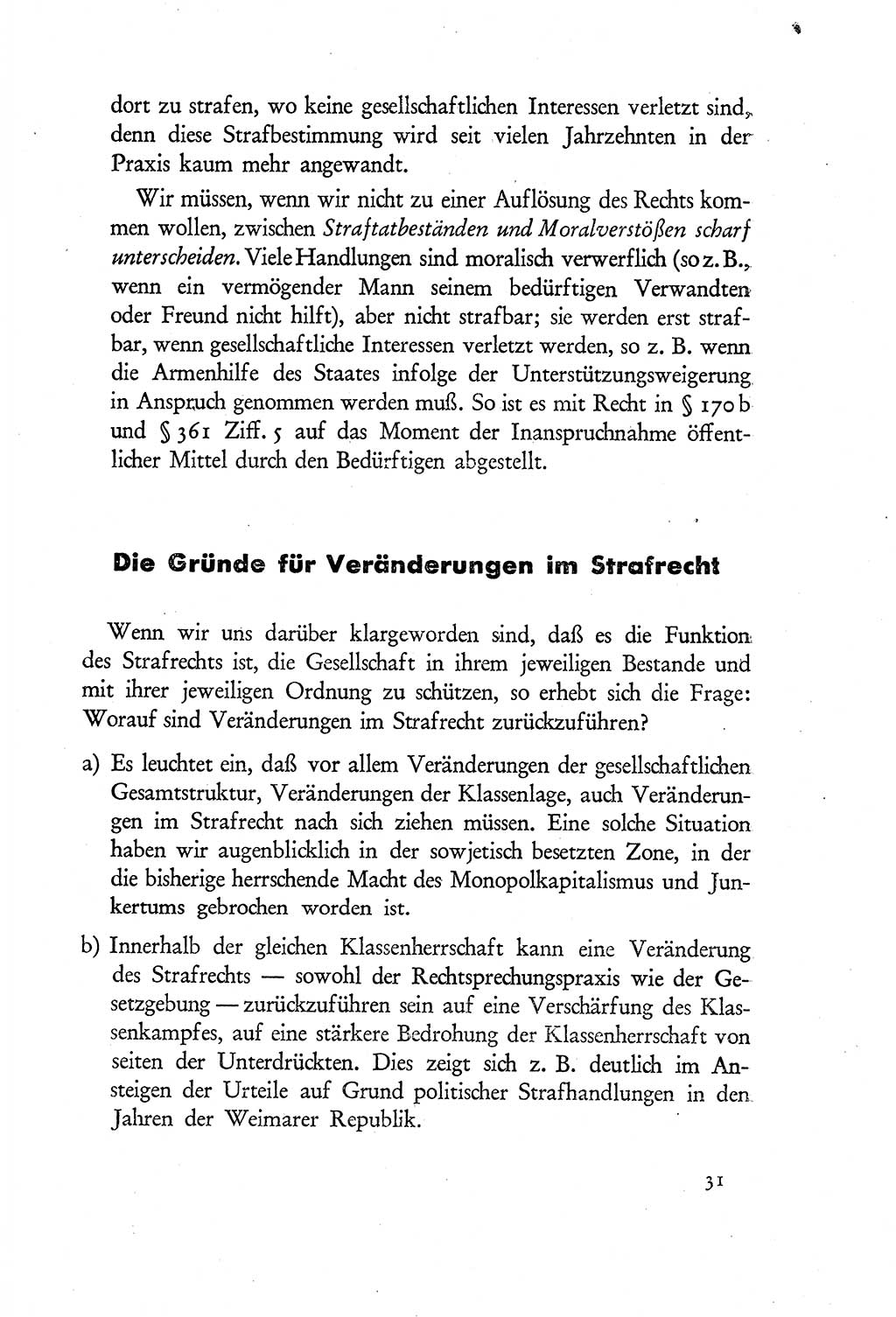 Probleme eines demokratischen Strafrechts [Sowjetische Besatzungszone (SBZ) Deutschlands] 1949, Seite 31 (Probl. Strafr. SBZ Dtl. 1949, S. 31)