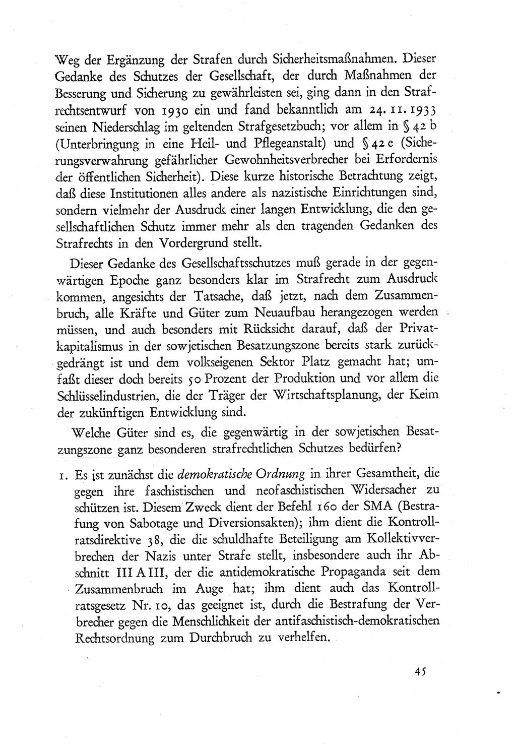 Probleme eines demokratischen Strafrechts [Sowjetische Besatzungszone (SBZ) Deutschlands] 1949, Seite 45 (Probl. Strafr. SBZ Dtl. 1949, S. 45)