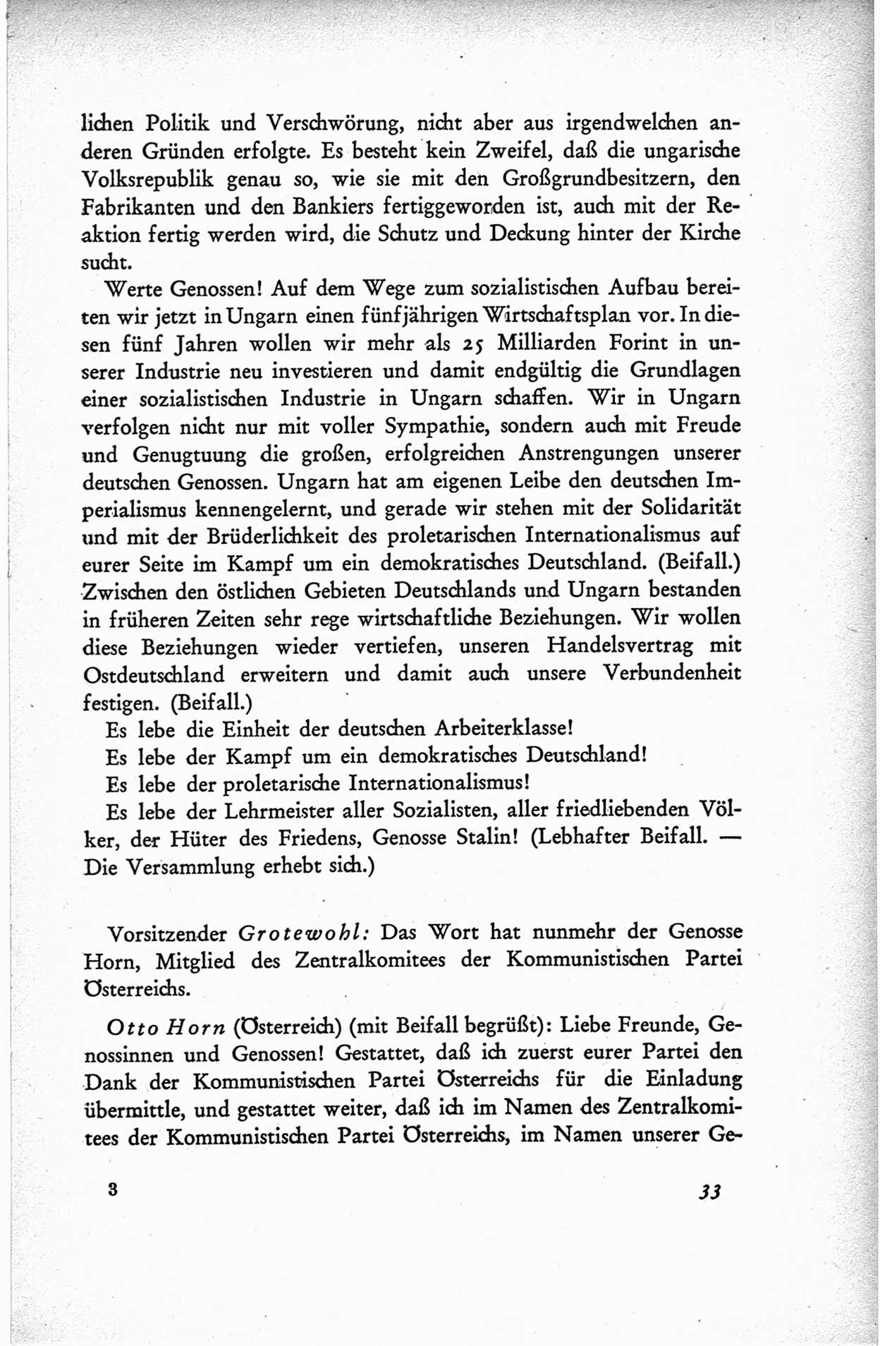 Protokoll der ersten Parteikonferenz der Sozialistischen Einheitspartei Deutschlands (SED) [Sowjetische Besatzungszone (SBZ) Deutschlands] vom 25. bis 28. Januar 1949 im Hause der Deutschen Wirtschaftskommission zu Berlin, Seite 33 (Prot. 1. PK SED SBZ Dtl. 1949, S. 33)