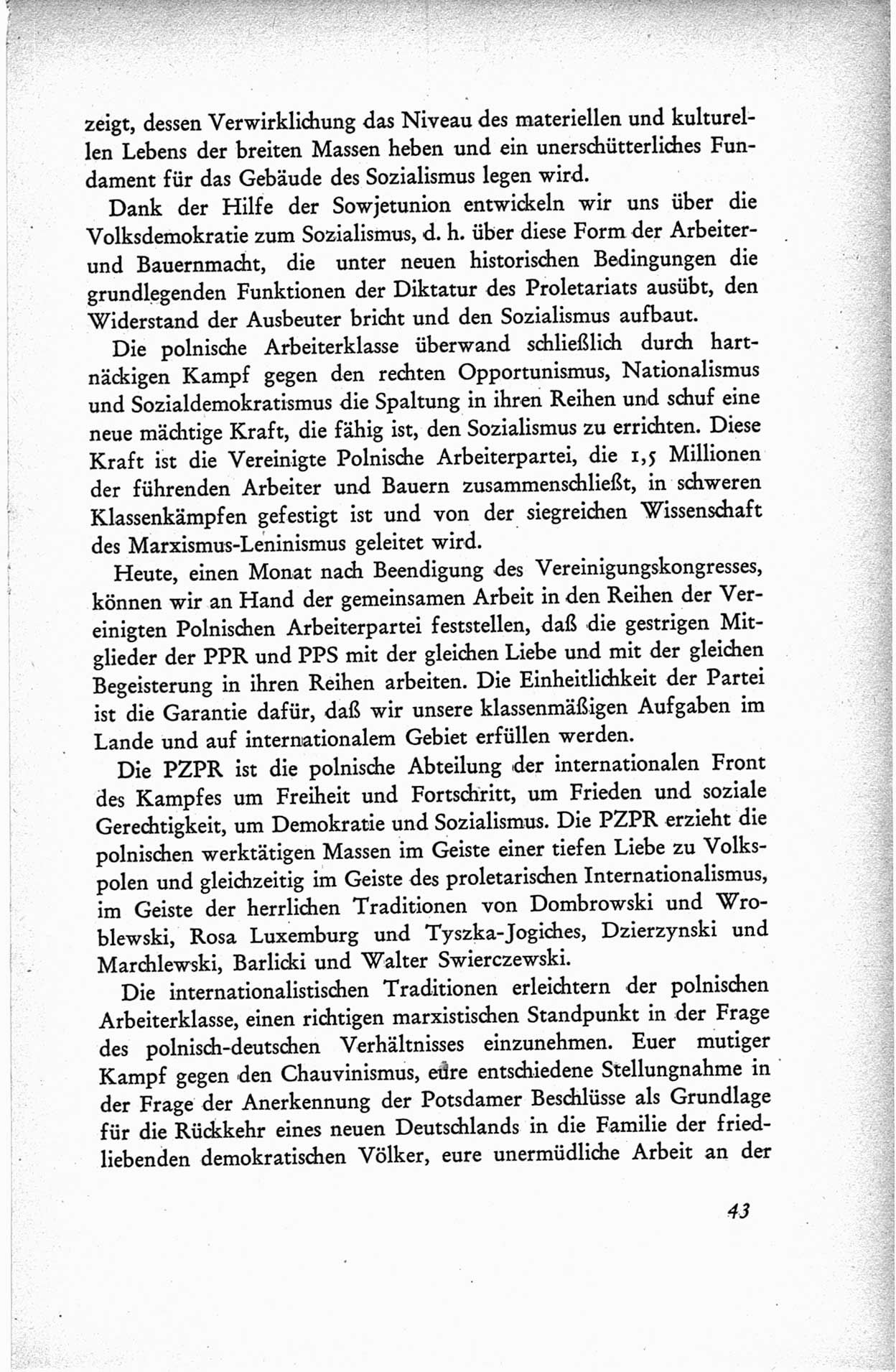 Protokoll der ersten Parteikonferenz der Sozialistischen Einheitspartei Deutschlands (SED) [Sowjetische Besatzungszone (SBZ) Deutschlands] vom 25. bis 28. Januar 1949 im Hause der Deutschen Wirtschaftskommission zu Berlin, Seite 43 (Prot. 1. PK SED SBZ Dtl. 1949, S. 43)