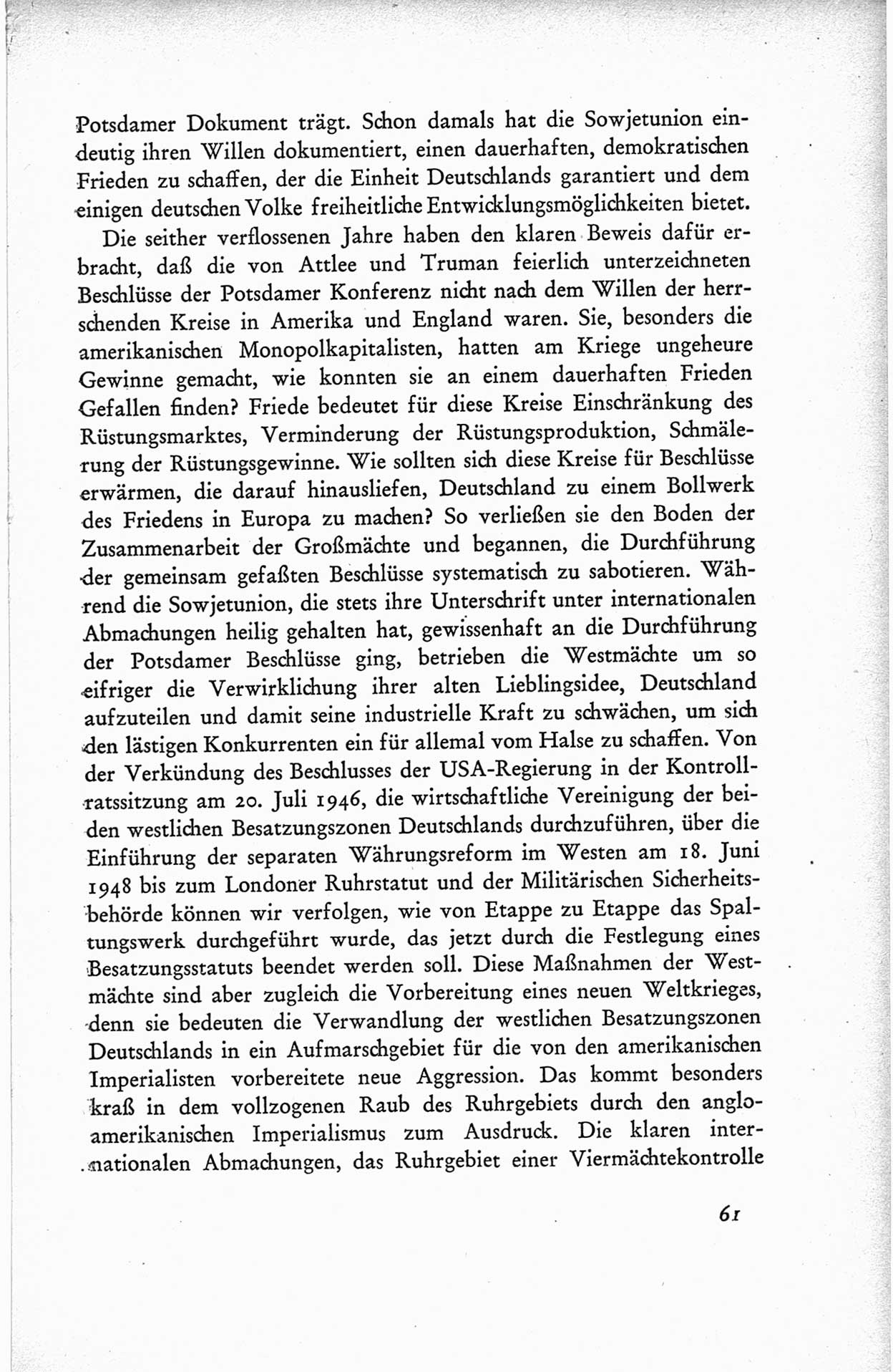 Protokoll der ersten Parteikonferenz der Sozialistischen Einheitspartei Deutschlands (SED) [Sowjetische Besatzungszone (SBZ) Deutschlands] vom 25. bis 28. Januar 1949 im Hause der Deutschen Wirtschaftskommission zu Berlin, Seite 61 (Prot. 1. PK SED SBZ Dtl. 1949, S. 61)