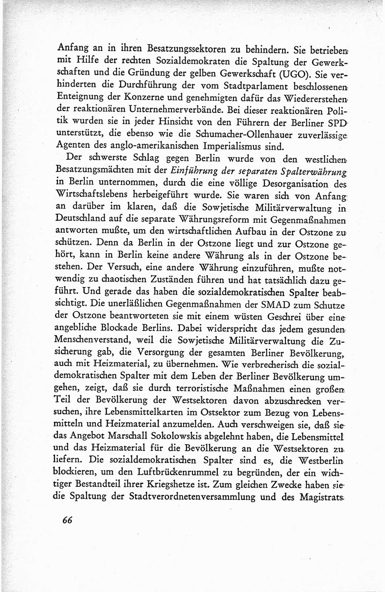 Protokoll der ersten Parteikonferenz der Sozialistischen Einheitspartei Deutschlands (SED) [Sowjetische Besatzungszone (SBZ) Deutschlands] vom 25. bis 28. Januar 1949 im Hause der Deutschen Wirtschaftskommission zu Berlin, Seite 66 (Prot. 1. PK SED SBZ Dtl. 1949, S. 66)