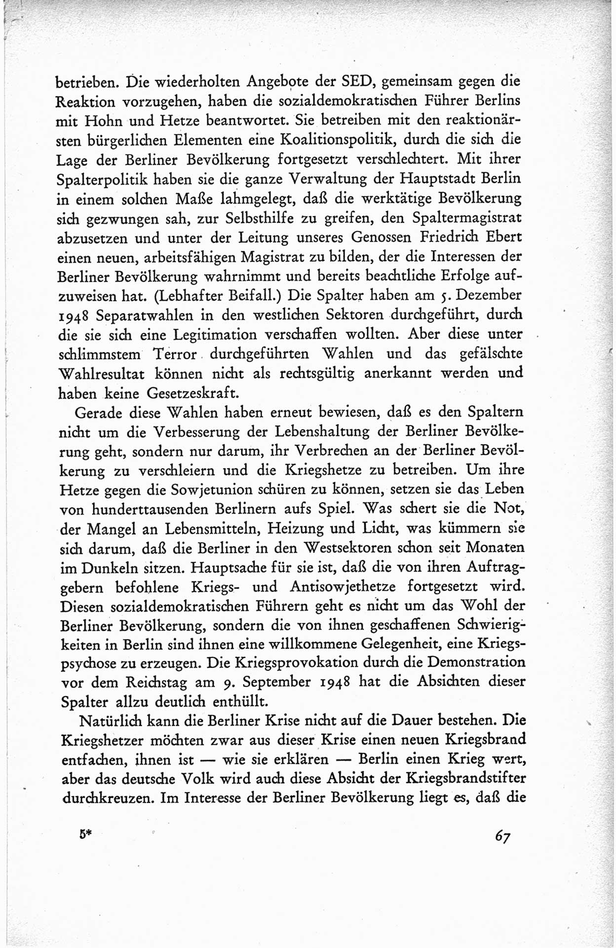 Protokoll der ersten Parteikonferenz der Sozialistischen Einheitspartei Deutschlands (SED) [Sowjetische Besatzungszone (SBZ) Deutschlands] vom 25. bis 28. Januar 1949 im Hause der Deutschen Wirtschaftskommission zu Berlin, Seite 67 (Prot. 1. PK SED SBZ Dtl. 1949, S. 67)