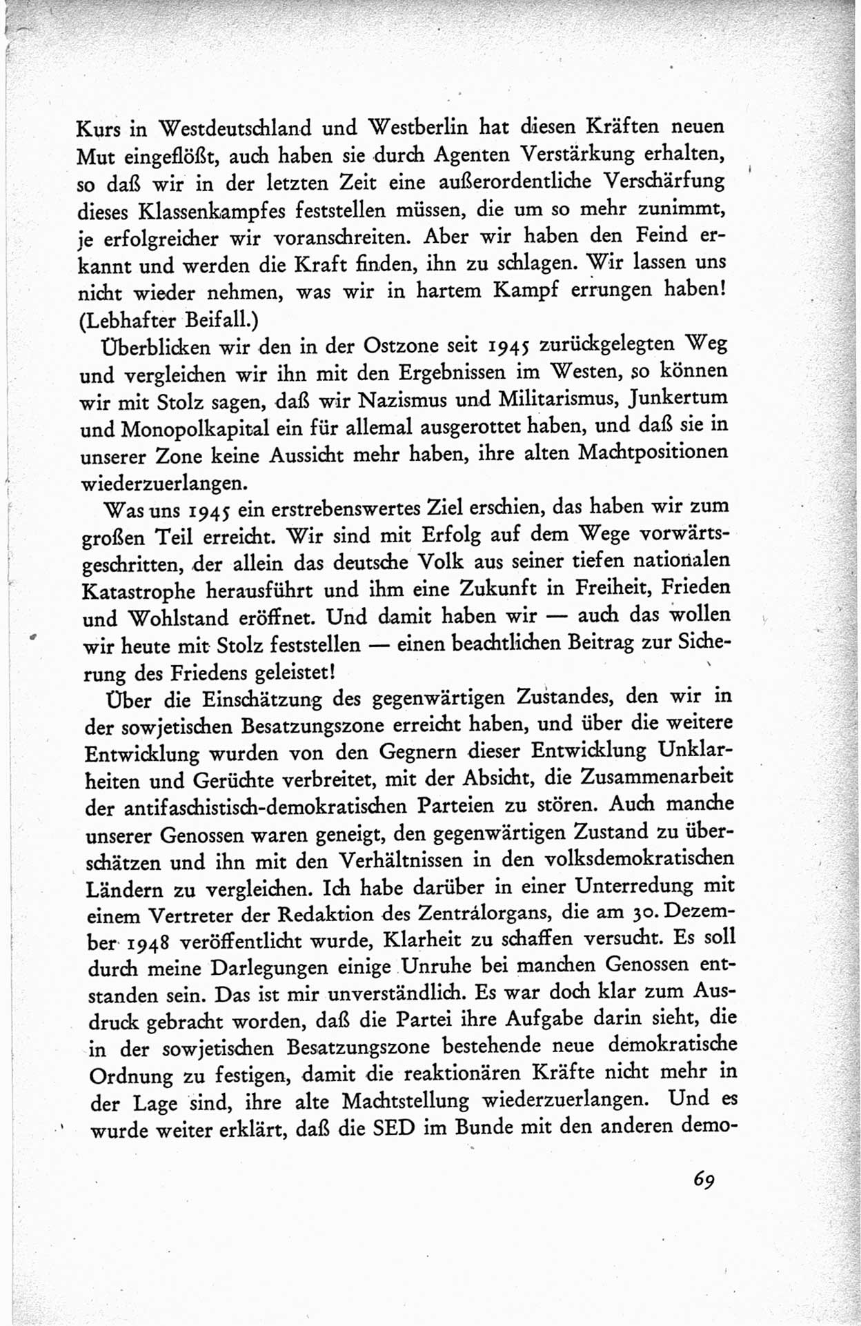 Protokoll der ersten Parteikonferenz der Sozialistischen Einheitspartei Deutschlands (SED) [Sowjetische Besatzungszone (SBZ) Deutschlands] vom 25. bis 28. Januar 1949 im Hause der Deutschen Wirtschaftskommission zu Berlin, Seite 69 (Prot. 1. PK SED SBZ Dtl. 1949, S. 69)