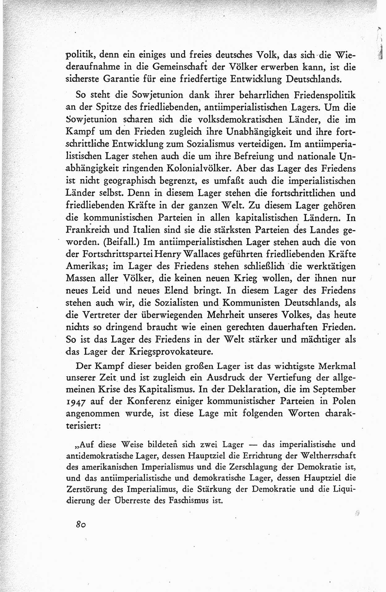 Protokoll der ersten Parteikonferenz der Sozialistischen Einheitspartei Deutschlands (SED) [Sowjetische Besatzungszone (SBZ) Deutschlands] vom 25. bis 28. Januar 1949 im Hause der Deutschen Wirtschaftskommission zu Berlin, Seite 80 (Prot. 1. PK SED SBZ Dtl. 1949, S. 80)