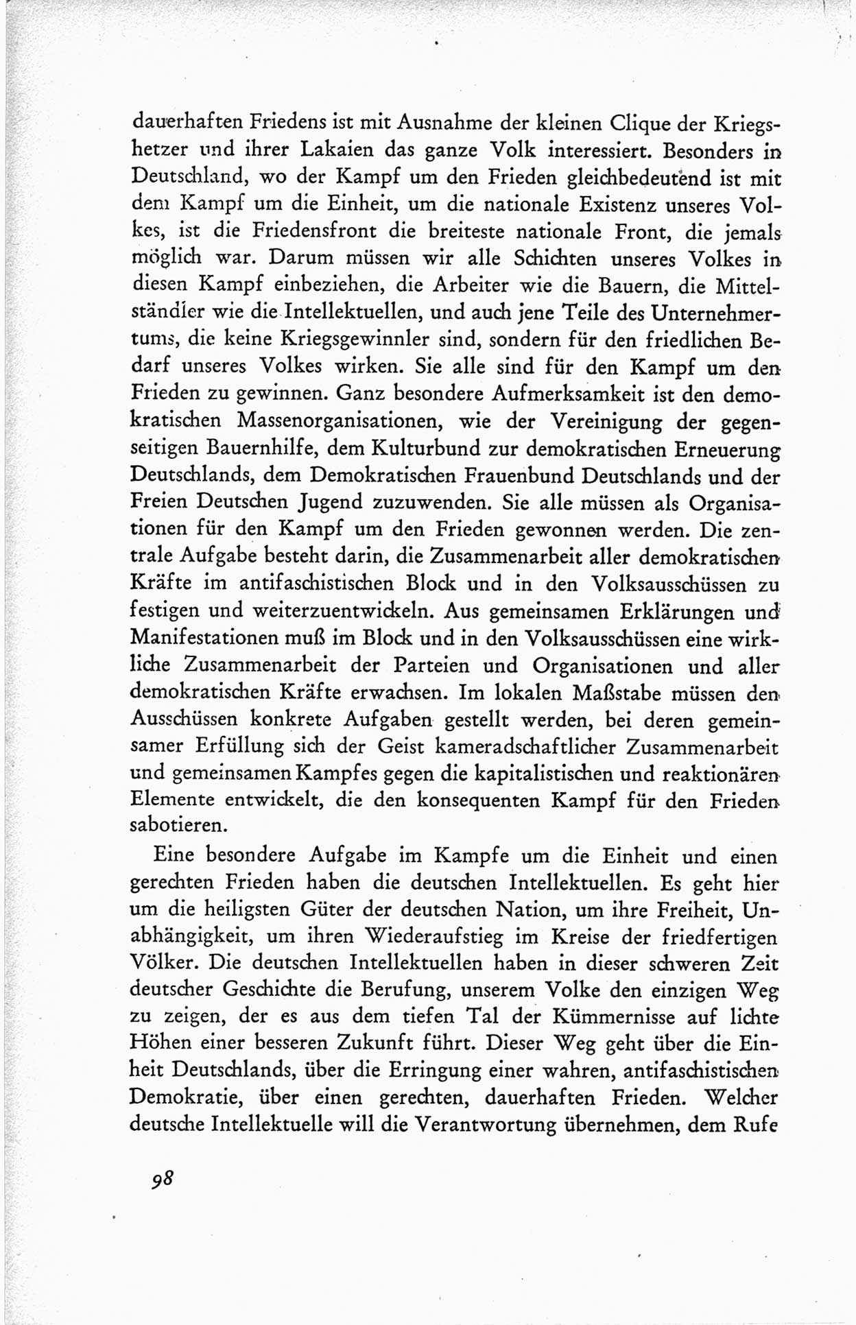 Protokoll der ersten Parteikonferenz der Sozialistischen Einheitspartei Deutschlands (SED) [Sowjetische Besatzungszone (SBZ) Deutschlands] vom 25. bis 28. Januar 1949 im Hause der Deutschen Wirtschaftskommission zu Berlin, Seite 98 (Prot. 1. PK SED SBZ Dtl. 1949, S. 98)