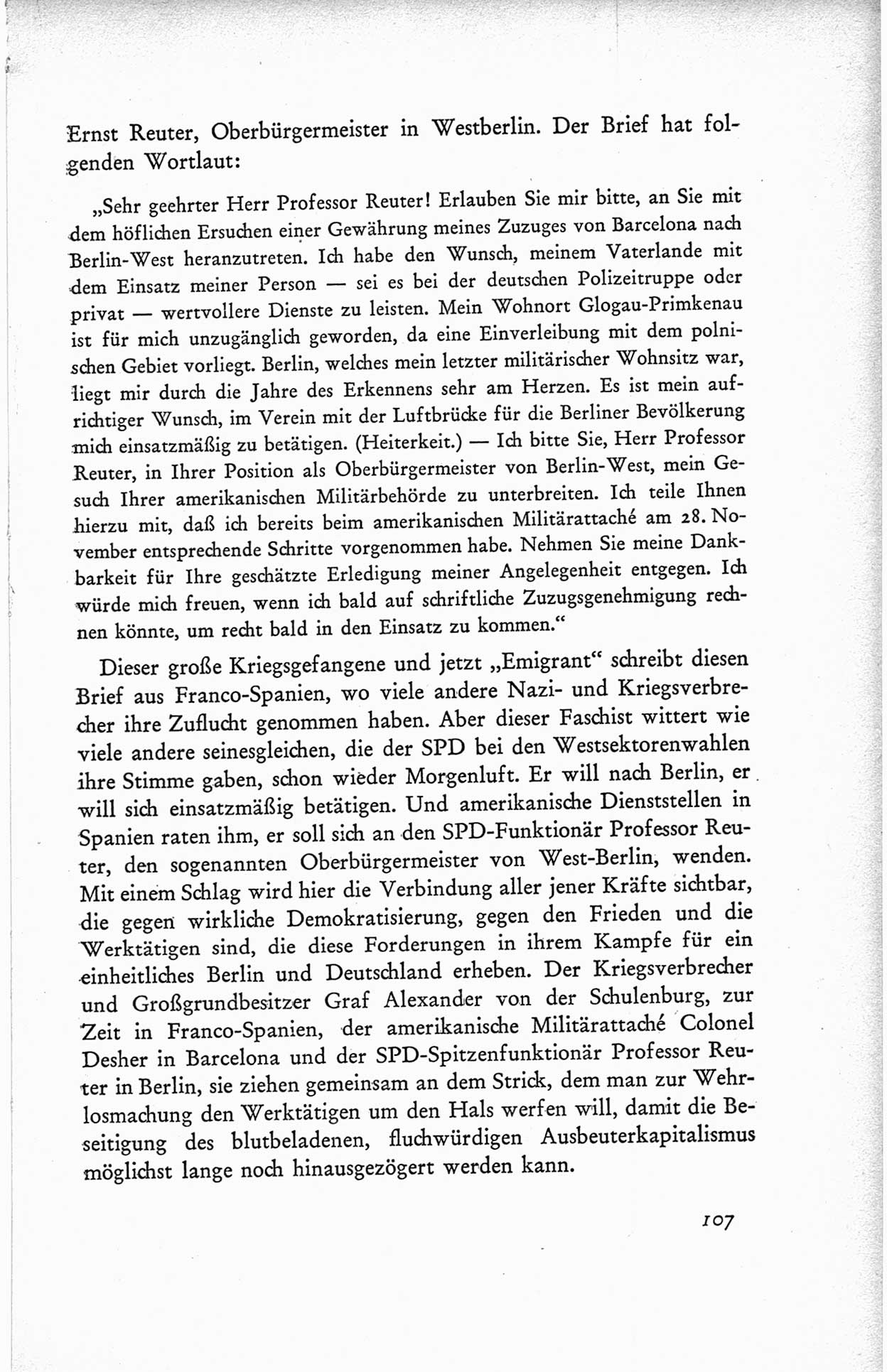 Protokoll der ersten Parteikonferenz der Sozialistischen Einheitspartei Deutschlands (SED) [Sowjetische Besatzungszone (SBZ) Deutschlands] vom 25. bis 28. Januar 1949 im Hause der Deutschen Wirtschaftskommission zu Berlin, Seite 107 (Prot. 1. PK SED SBZ Dtl. 1949, S. 107)