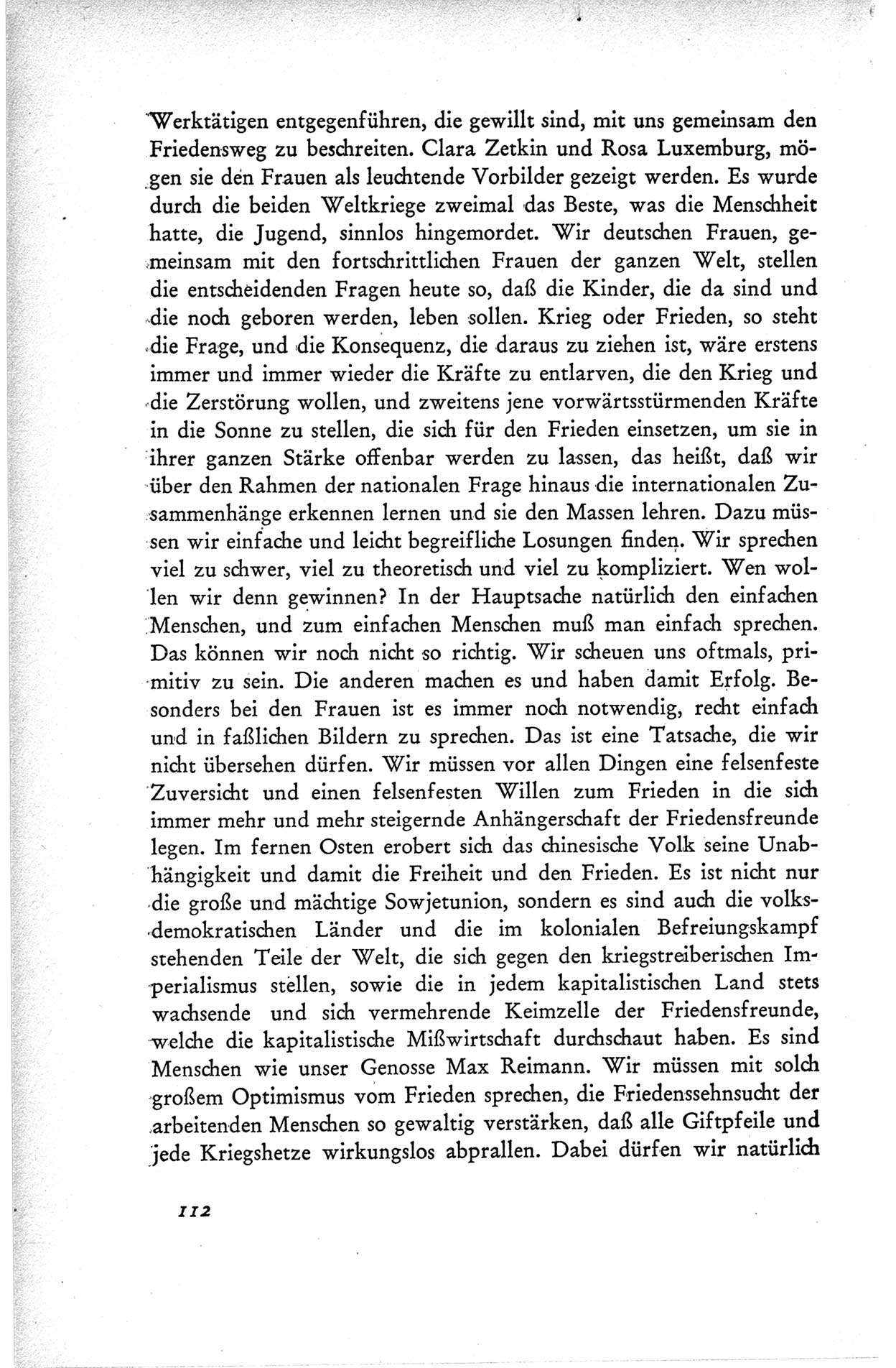 Protokoll der ersten Parteikonferenz der Sozialistischen Einheitspartei Deutschlands (SED) [Sowjetische Besatzungszone (SBZ) Deutschlands] vom 25. bis 28. Januar 1949 im Hause der Deutschen Wirtschaftskommission zu Berlin, Seite 112 (Prot. 1. PK SED SBZ Dtl. 1949, S. 112)