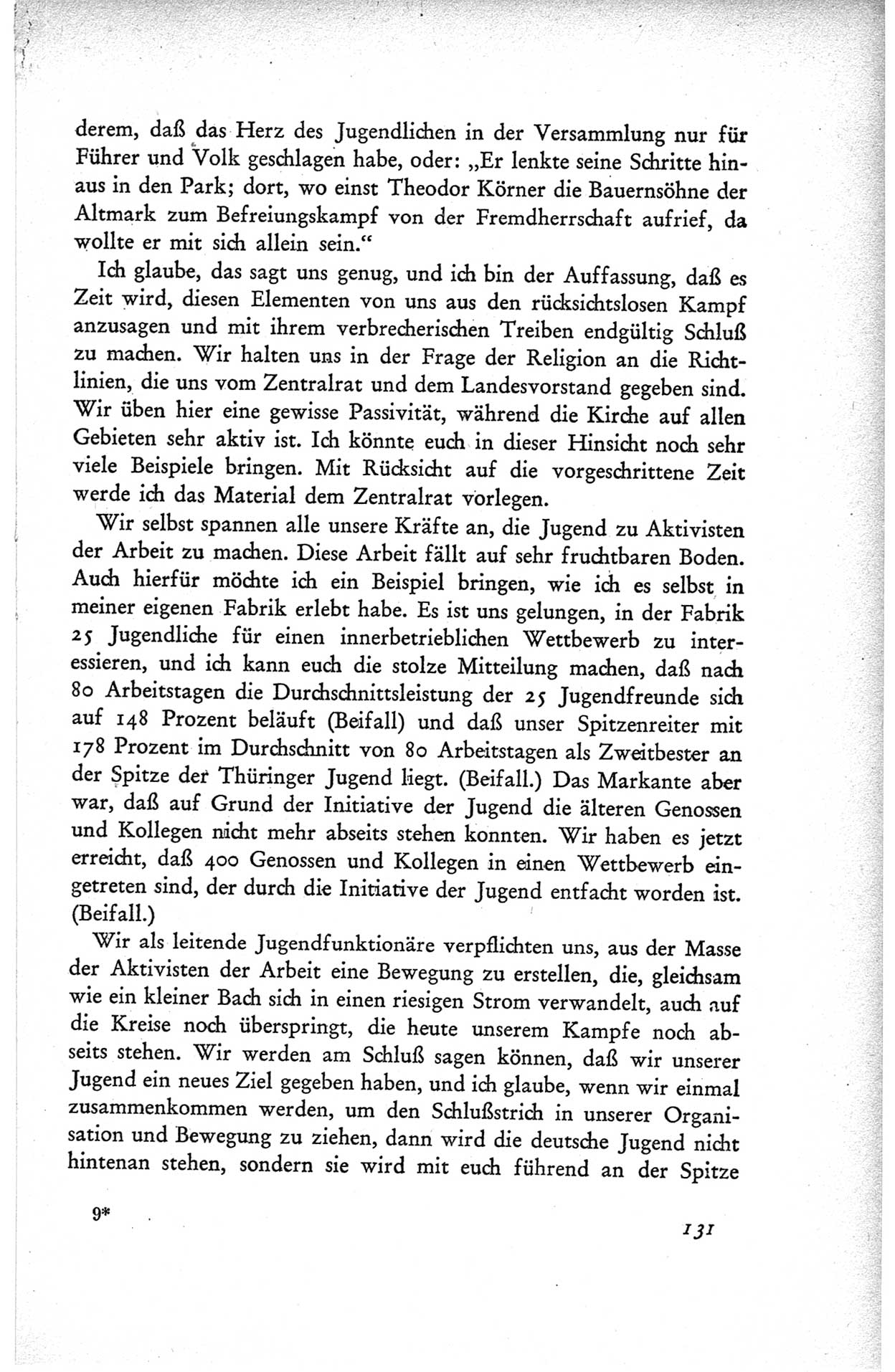 Protokoll der ersten Parteikonferenz der Sozialistischen Einheitspartei Deutschlands (SED) [Sowjetische Besatzungszone (SBZ) Deutschlands] vom 25. bis 28. Januar 1949 im Hause der Deutschen Wirtschaftskommission zu Berlin, Seite 131 (Prot. 1. PK SED SBZ Dtl. 1949, S. 131)