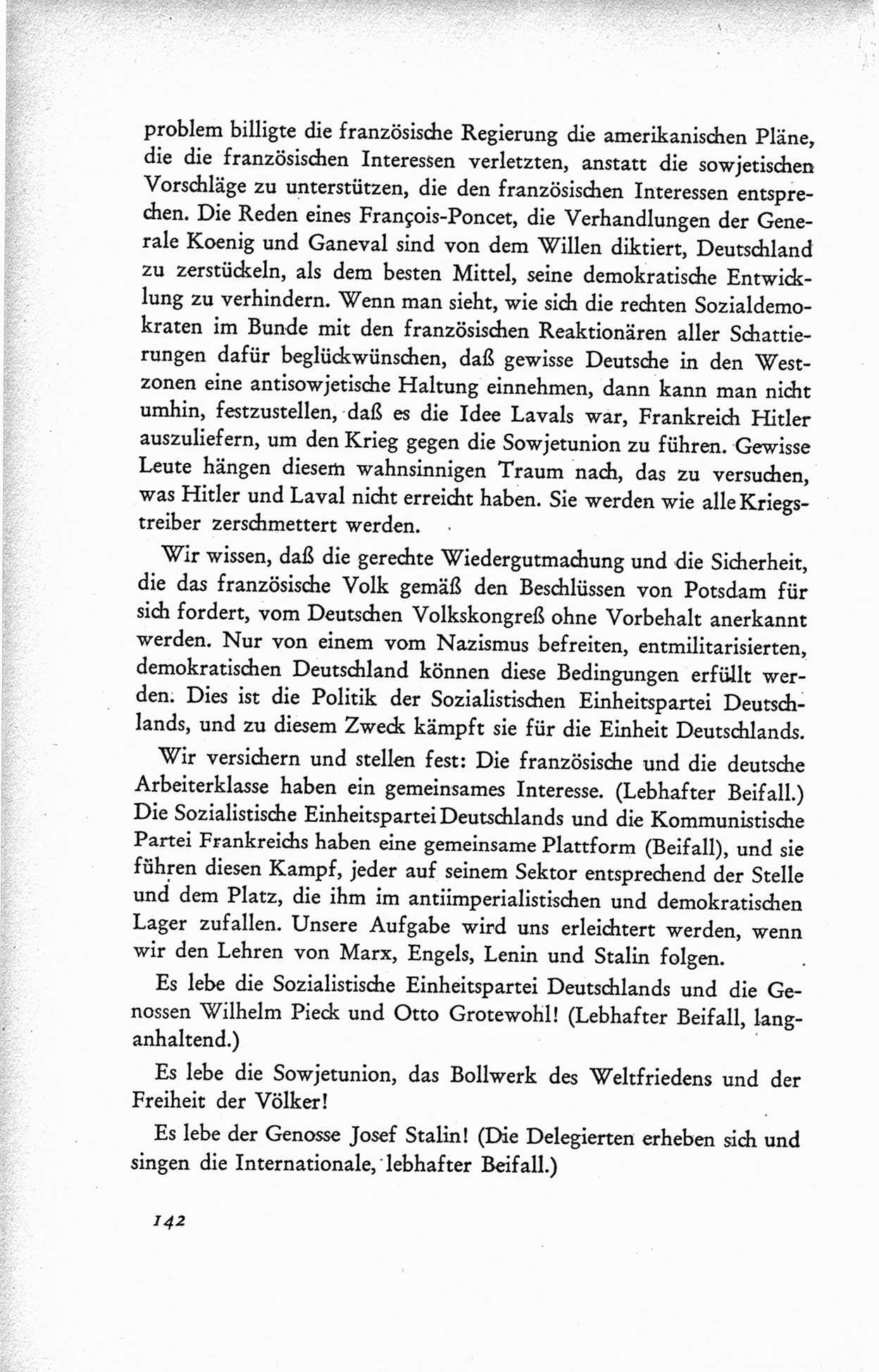 Protokoll der ersten Parteikonferenz der Sozialistischen Einheitspartei Deutschlands (SED) [Sowjetische Besatzungszone (SBZ) Deutschlands] vom 25. bis 28. Januar 1949 im Hause der Deutschen Wirtschaftskommission zu Berlin, Seite 142 (Prot. 1. PK SED SBZ Dtl. 1949, S. 142)