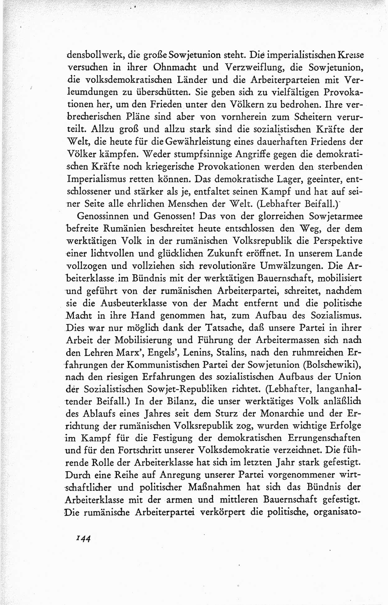 Protokoll der ersten Parteikonferenz der Sozialistischen Einheitspartei Deutschlands (SED) [Sowjetische Besatzungszone (SBZ) Deutschlands] vom 25. bis 28. Januar 1949 im Hause der Deutschen Wirtschaftskommission zu Berlin, Seite 144 (Prot. 1. PK SED SBZ Dtl. 1949, S. 144)