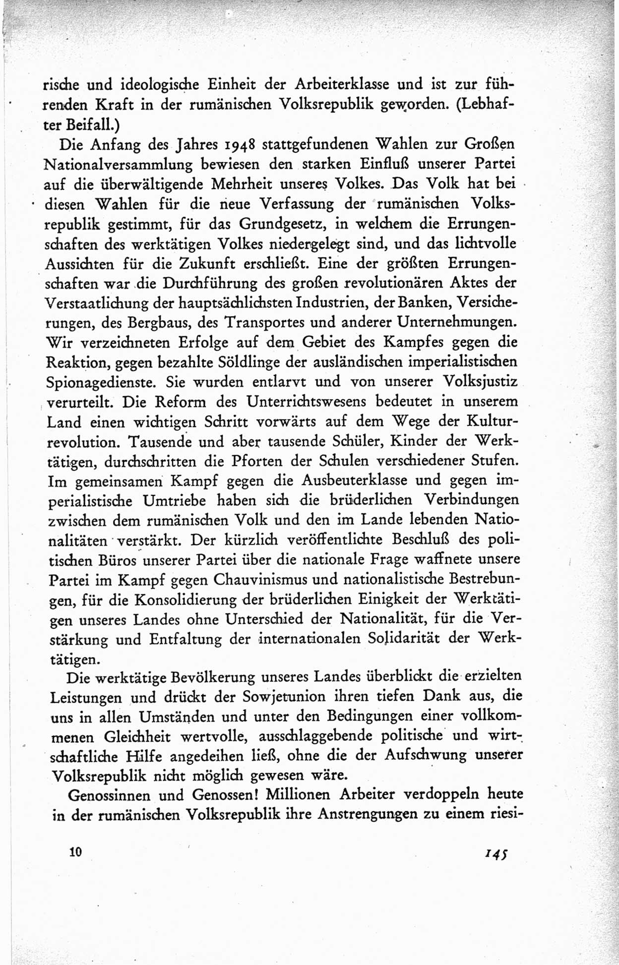 Protokoll der ersten Parteikonferenz der Sozialistischen Einheitspartei Deutschlands (SED) [Sowjetische Besatzungszone (SBZ) Deutschlands] vom 25. bis 28. Januar 1949 im Hause der Deutschen Wirtschaftskommission zu Berlin, Seite 145 (Prot. 1. PK SED SBZ Dtl. 1949, S. 145)