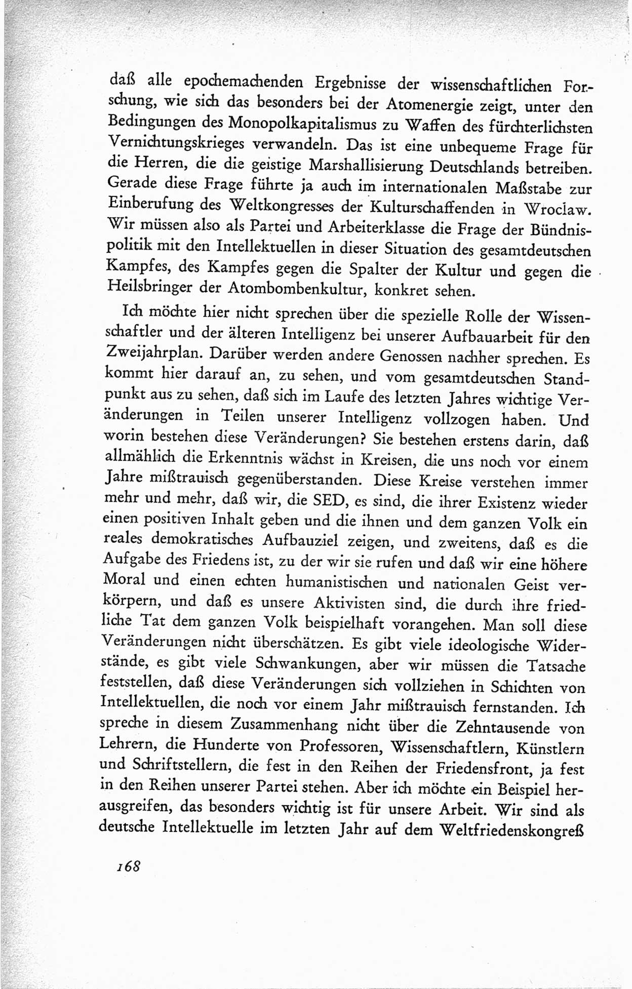 Protokoll der ersten Parteikonferenz der Sozialistischen Einheitspartei Deutschlands (SED) [Sowjetische Besatzungszone (SBZ) Deutschlands] vom 25. bis 28. Januar 1949 im Hause der Deutschen Wirtschaftskommission zu Berlin, Seite 168 (Prot. 1. PK SED SBZ Dtl. 1949, S. 168)