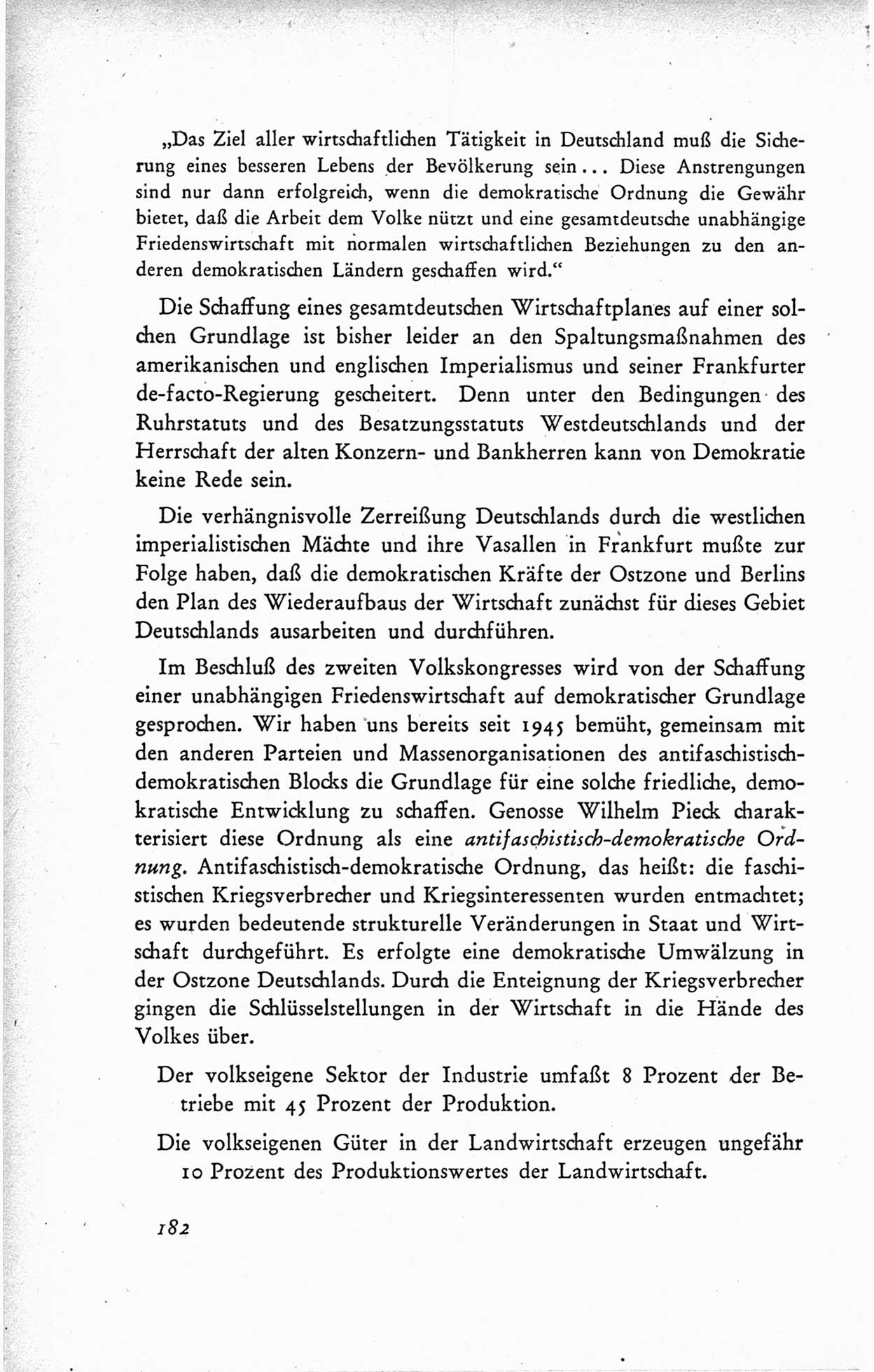 Protokoll der ersten Parteikonferenz der Sozialistischen Einheitspartei Deutschlands (SED) [Sowjetische Besatzungszone (SBZ) Deutschlands] vom 25. bis 28. Januar 1949 im Hause der Deutschen Wirtschaftskommission zu Berlin, Seite 182 (Prot. 1. PK SED SBZ Dtl. 1949, S. 182)