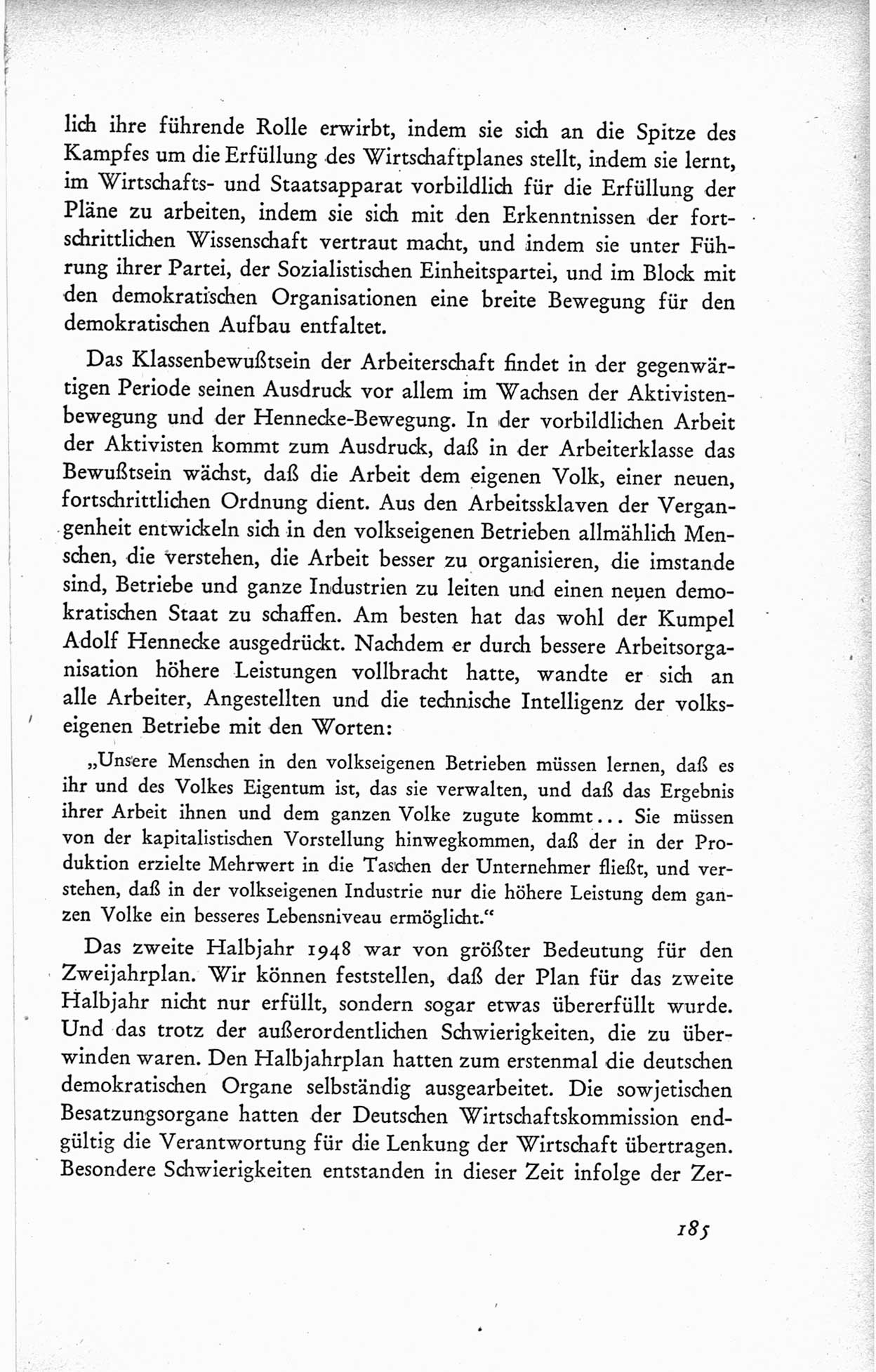 Protokoll der ersten Parteikonferenz der Sozialistischen Einheitspartei Deutschlands (SED) [Sowjetische Besatzungszone (SBZ) Deutschlands] vom 25. bis 28. Januar 1949 im Hause der Deutschen Wirtschaftskommission zu Berlin, Seite 185 (Prot. 1. PK SED SBZ Dtl. 1949, S. 185)