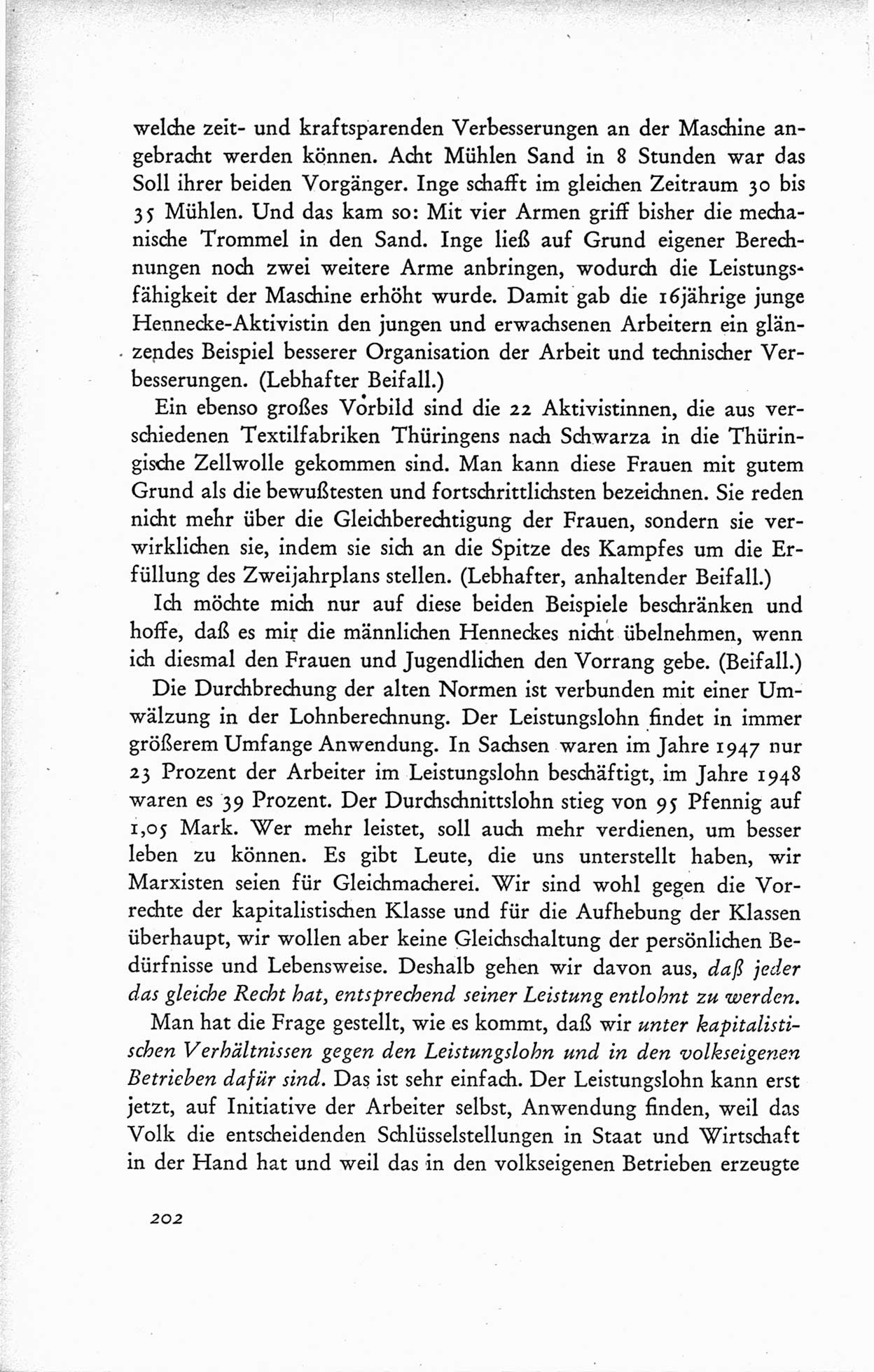 Protokoll der ersten Parteikonferenz der Sozialistischen Einheitspartei Deutschlands (SED) [Sowjetische Besatzungszone (SBZ) Deutschlands] vom 25. bis 28. Januar 1949 im Hause der Deutschen Wirtschaftskommission zu Berlin, Seite 202 (Prot. 1. PK SED SBZ Dtl. 1949, S. 202)