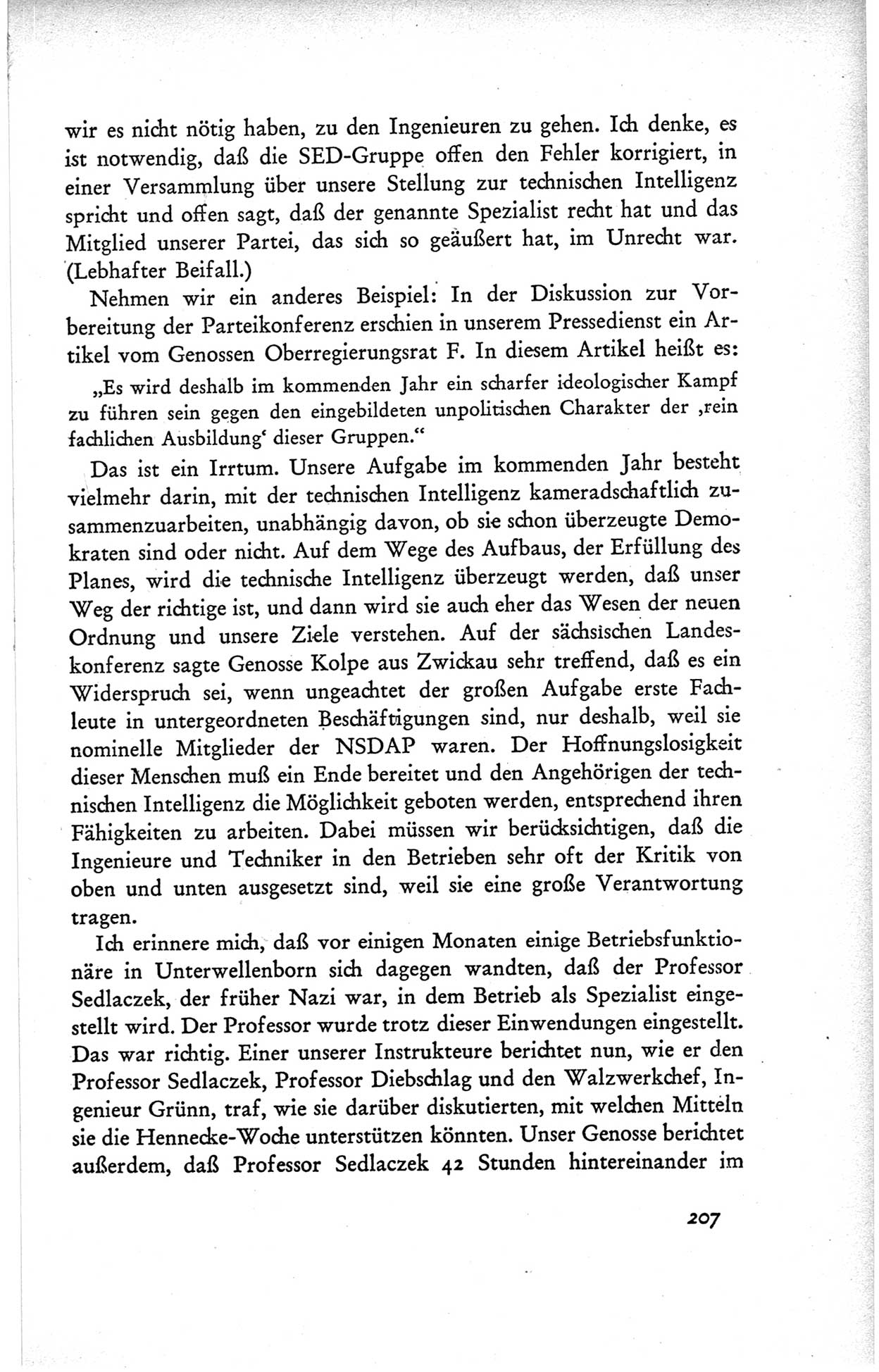 Protokoll der ersten Parteikonferenz der Sozialistischen Einheitspartei Deutschlands (SED) [Sowjetische Besatzungszone (SBZ) Deutschlands] vom 25. bis 28. Januar 1949 im Hause der Deutschen Wirtschaftskommission zu Berlin, Seite 207 (Prot. 1. PK SED SBZ Dtl. 1949, S. 207)