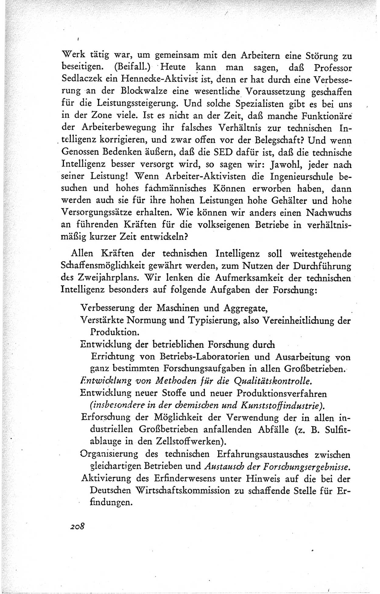 Protokoll der ersten Parteikonferenz der Sozialistischen Einheitspartei Deutschlands (SED) [Sowjetische Besatzungszone (SBZ) Deutschlands] vom 25. bis 28. Januar 1949 im Hause der Deutschen Wirtschaftskommission zu Berlin, Seite 208 (Prot. 1. PK SED SBZ Dtl. 1949, S. 208)