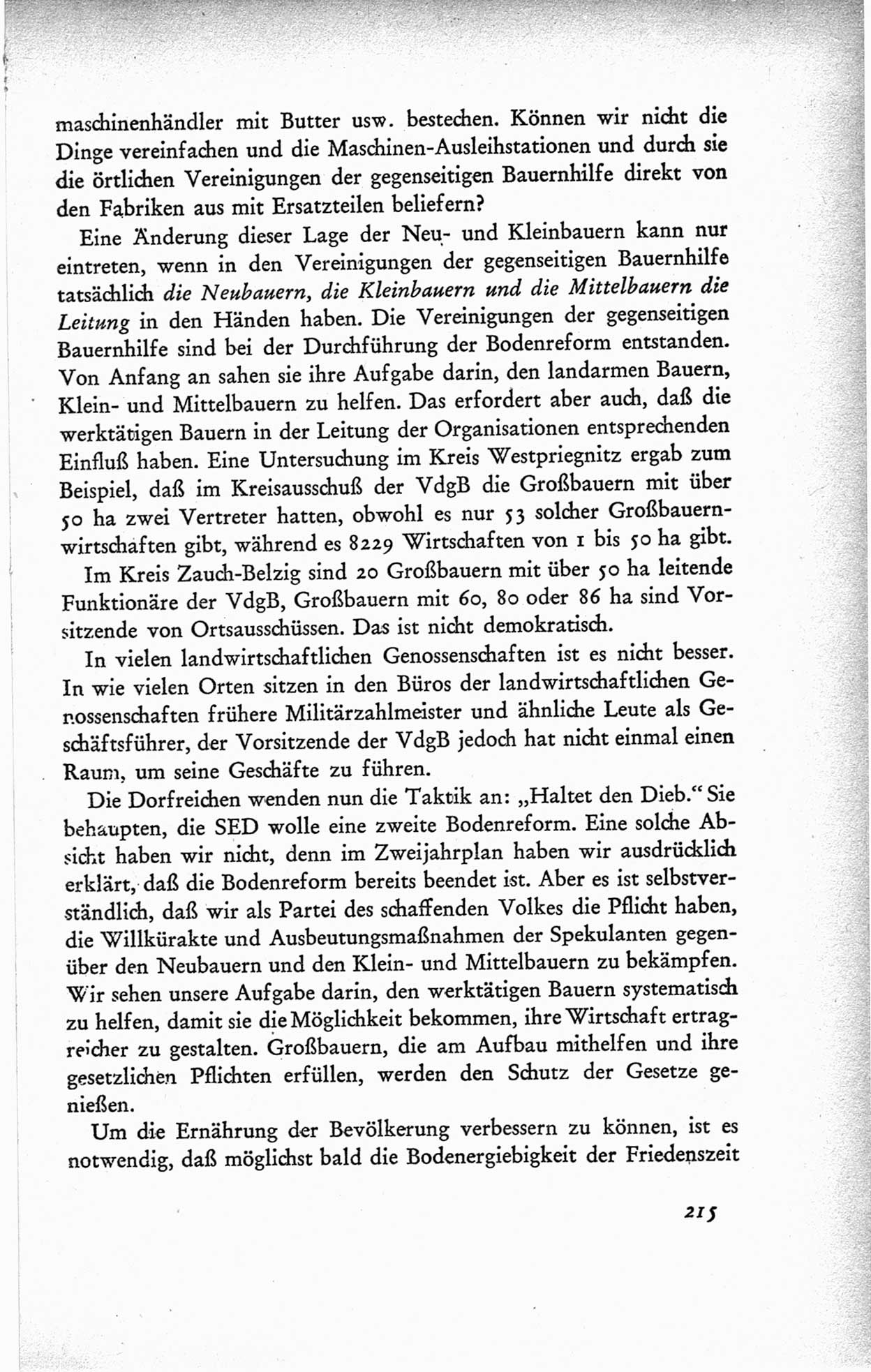 Protokoll der ersten Parteikonferenz der Sozialistischen Einheitspartei Deutschlands (SED) [Sowjetische Besatzungszone (SBZ) Deutschlands] vom 25. bis 28. Januar 1949 im Hause der Deutschen Wirtschaftskommission zu Berlin, Seite 215 (Prot. 1. PK SED SBZ Dtl. 1949, S. 215)