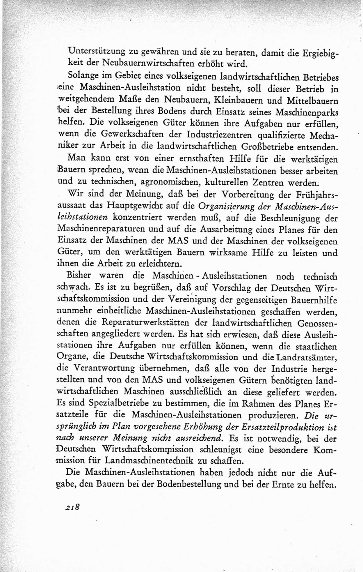 Protokoll der ersten Parteikonferenz der Sozialistischen Einheitspartei Deutschlands (SED) [Sowjetische Besatzungszone (SBZ) Deutschlands] vom 25. bis 28. Januar 1949 im Hause der Deutschen Wirtschaftskommission zu Berlin, Seite 218 (Prot. 1. PK SED SBZ Dtl. 1949, S. 218)