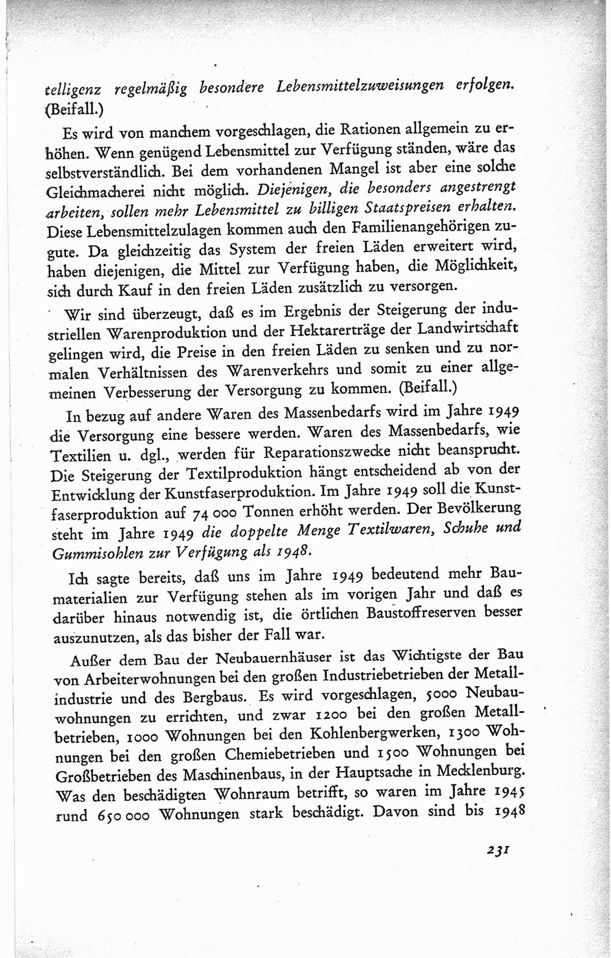 Protokoll der ersten Parteikonferenz der Sozialistischen Einheitspartei Deutschlands (SED) [Sowjetische Besatzungszone (SBZ) Deutschlands] vom 25. bis 28. Januar 1949 im Hause der Deutschen Wirtschaftskommission zu Berlin, Seite 231 (Prot. 1. PK SED SBZ Dtl. 1949, S. 231)