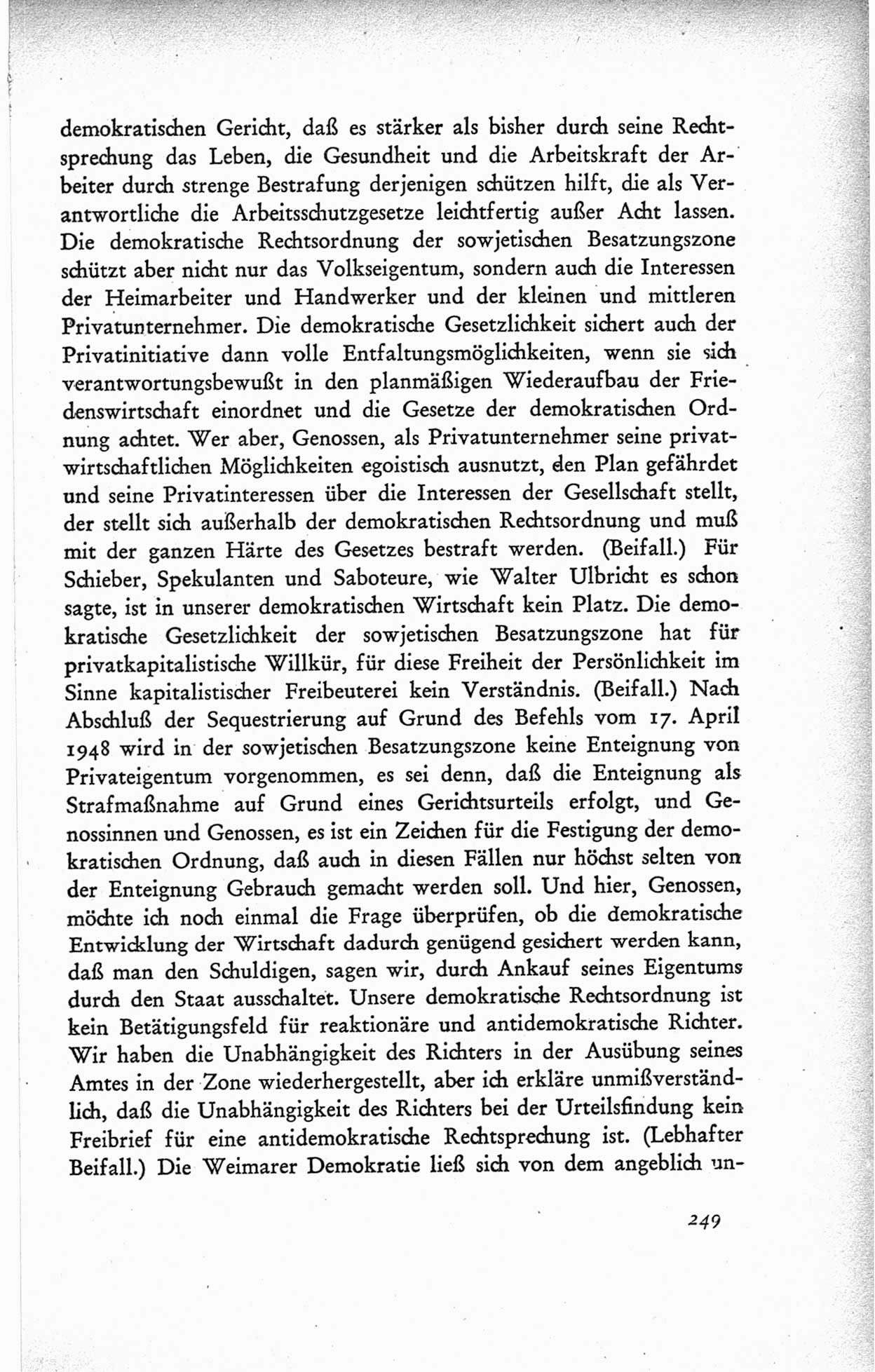 Protokoll der ersten Parteikonferenz der Sozialistischen Einheitspartei Deutschlands (SED) [Sowjetische Besatzungszone (SBZ) Deutschlands] vom 25. bis 28. Januar 1949 im Hause der Deutschen Wirtschaftskommission zu Berlin, Seite 249 (Prot. 1. PK SED SBZ Dtl. 1949, S. 249)