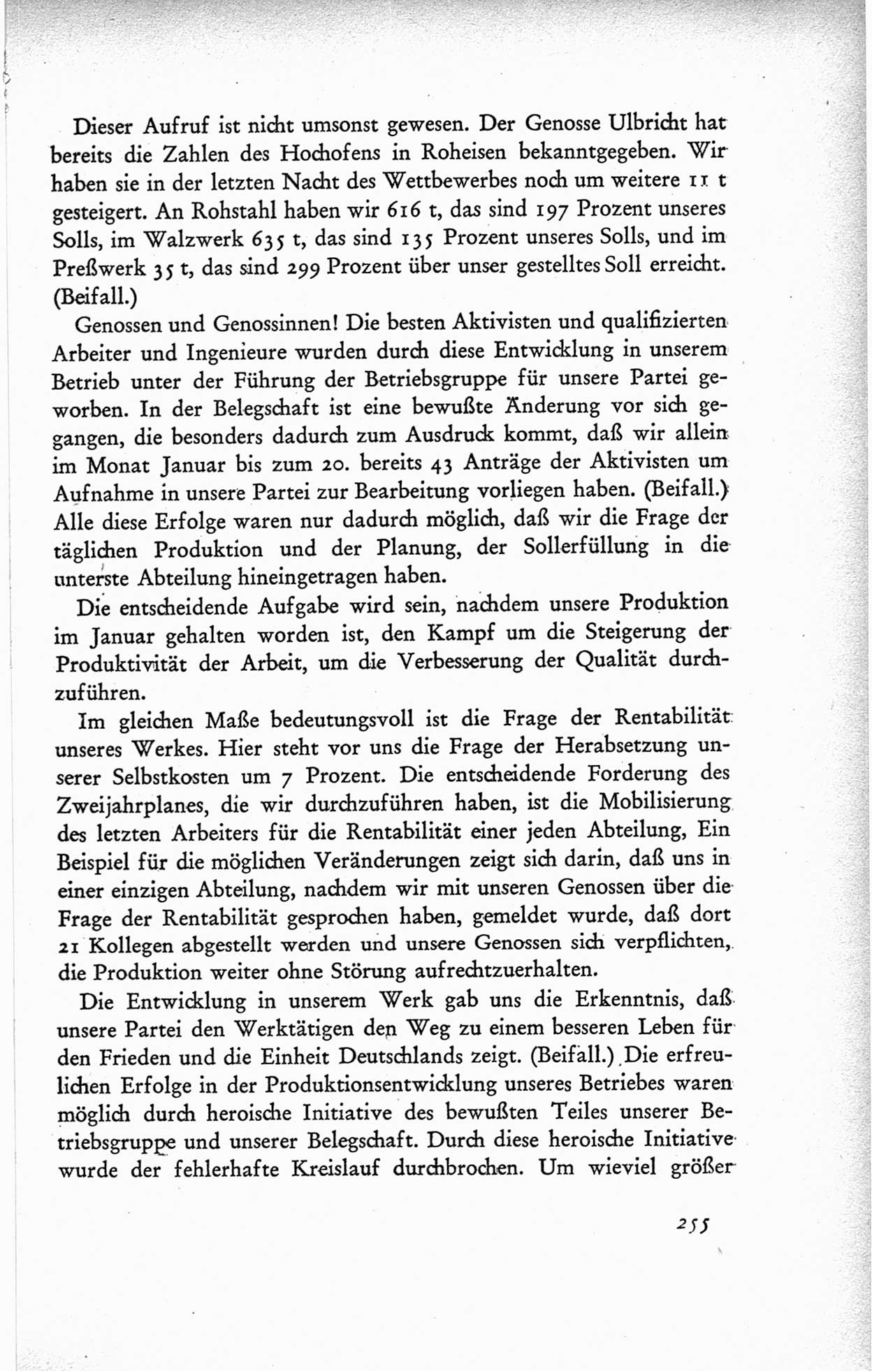 Protokoll der ersten Parteikonferenz der Sozialistischen Einheitspartei Deutschlands (SED) [Sowjetische Besatzungszone (SBZ) Deutschlands] vom 25. bis 28. Januar 1949 im Hause der Deutschen Wirtschaftskommission zu Berlin, Seite 255 (Prot. 1. PK SED SBZ Dtl. 1949, S. 255)